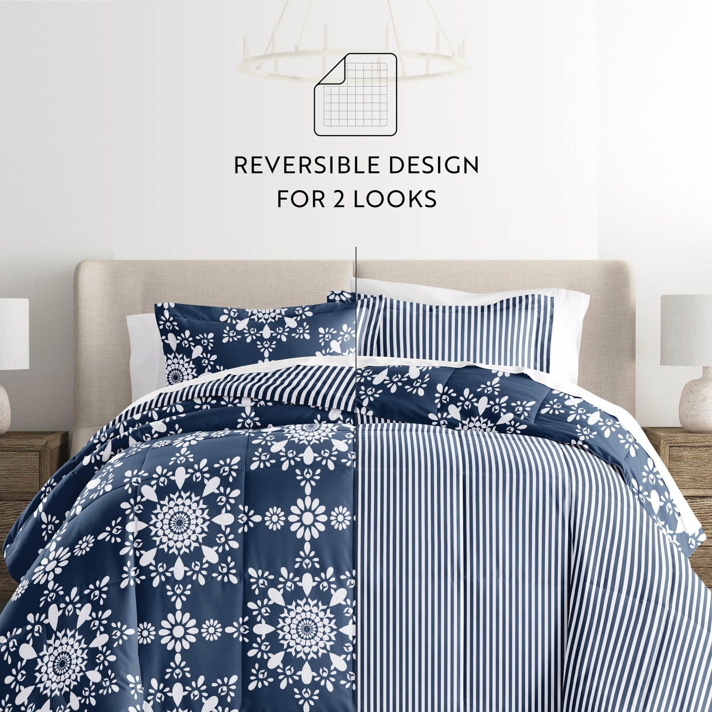 Daisy Medallion Reversible Patterned Down-Alternative Comforter Set
