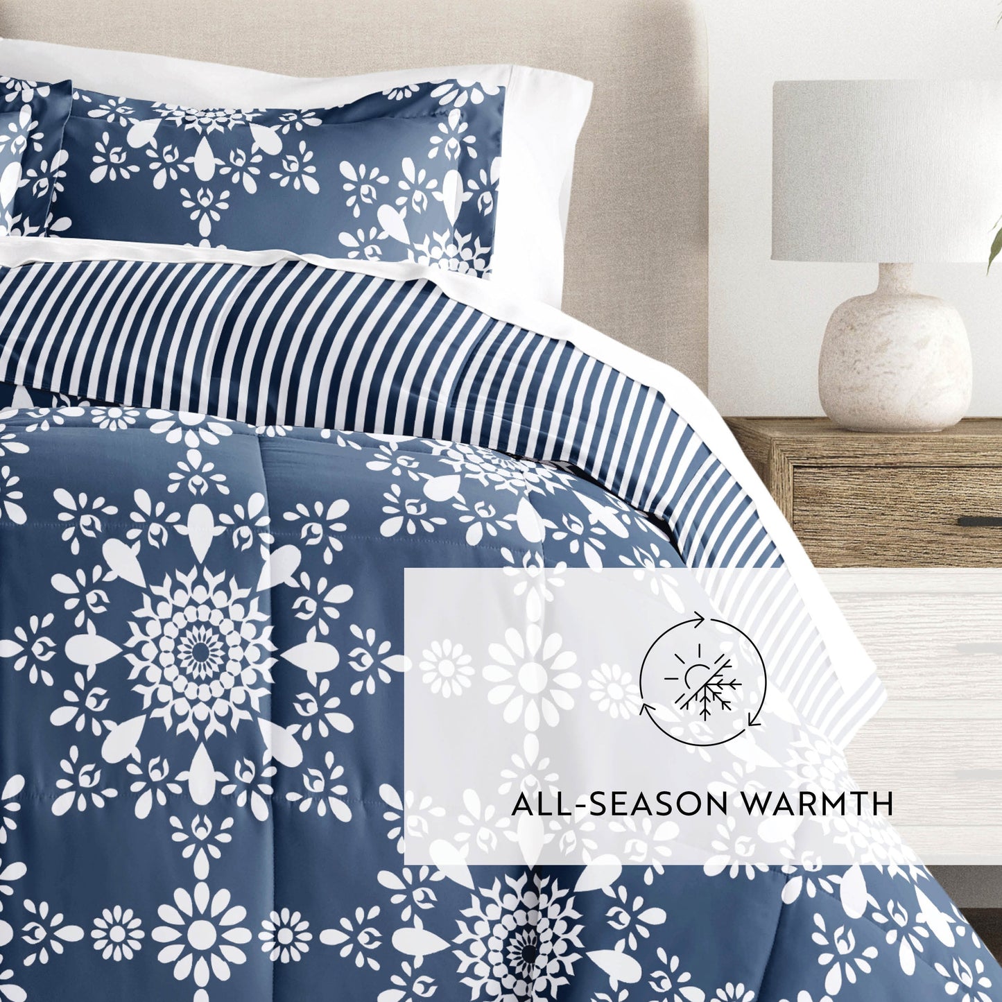 Daisy Medallion Reversible Patterned Down-Alternative Comforter Set