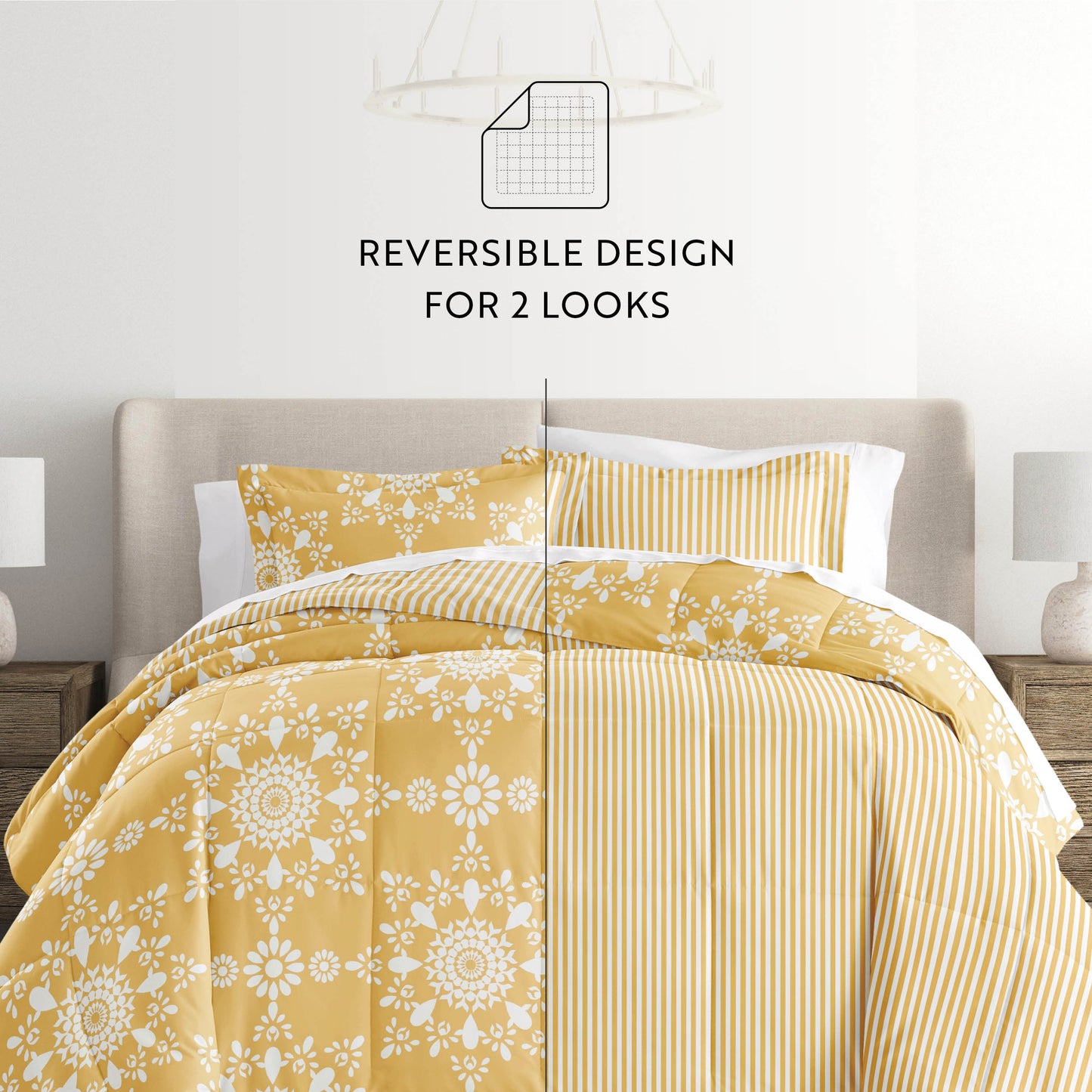 Daisy Medallion Reversible Patterned Down-Alternative Comforter Set