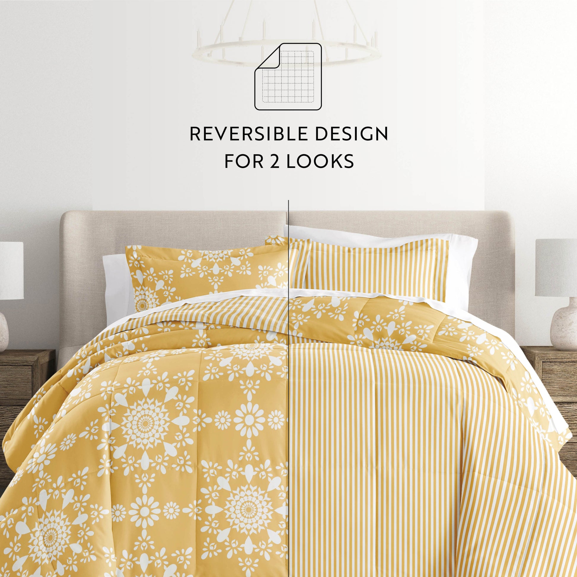 Daisy Medallion Reversible Patterned Down-Alternative Comforter Set