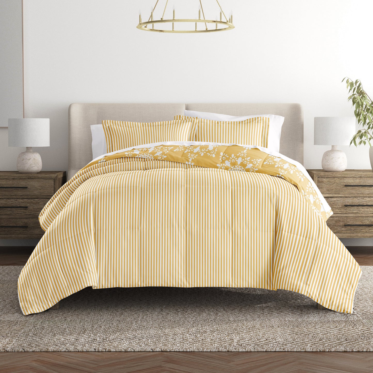 Daisy Medallion Reversible Patterned Down-Alternative Comforter Set