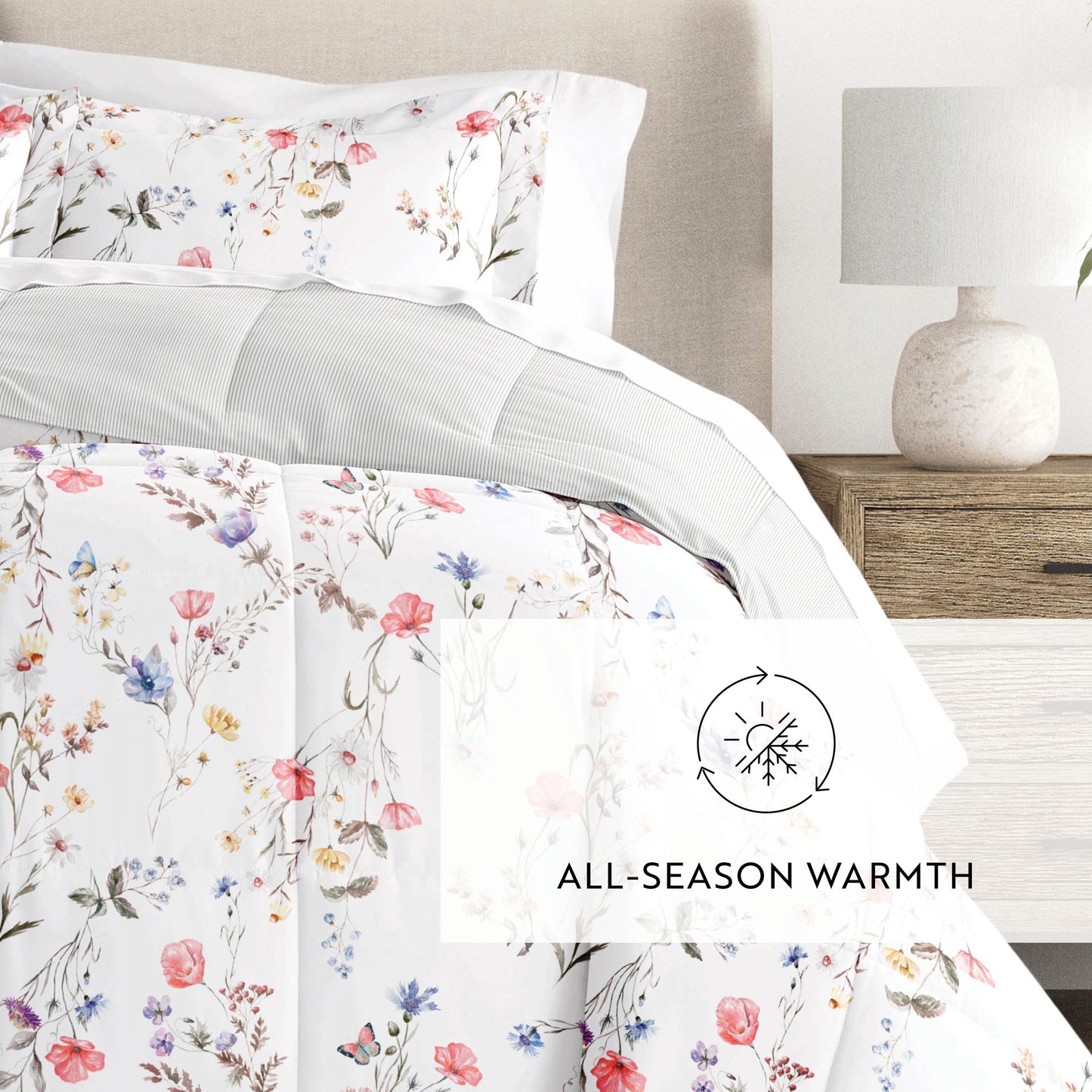 Meadow Floral Stripe Reversible Patterned Down-Alternative Comforter Set