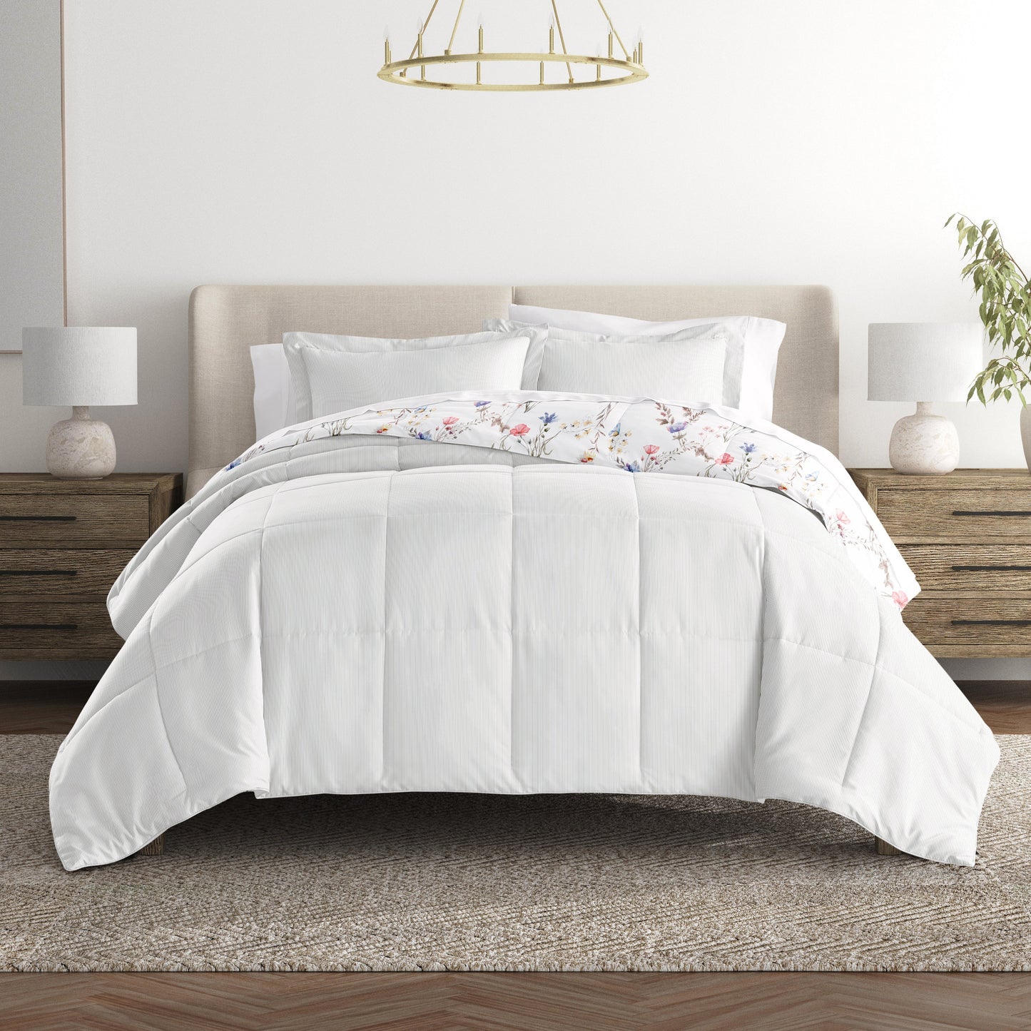 Meadow Floral Stripe Reversible Patterned Down-Alternative Comforter Set