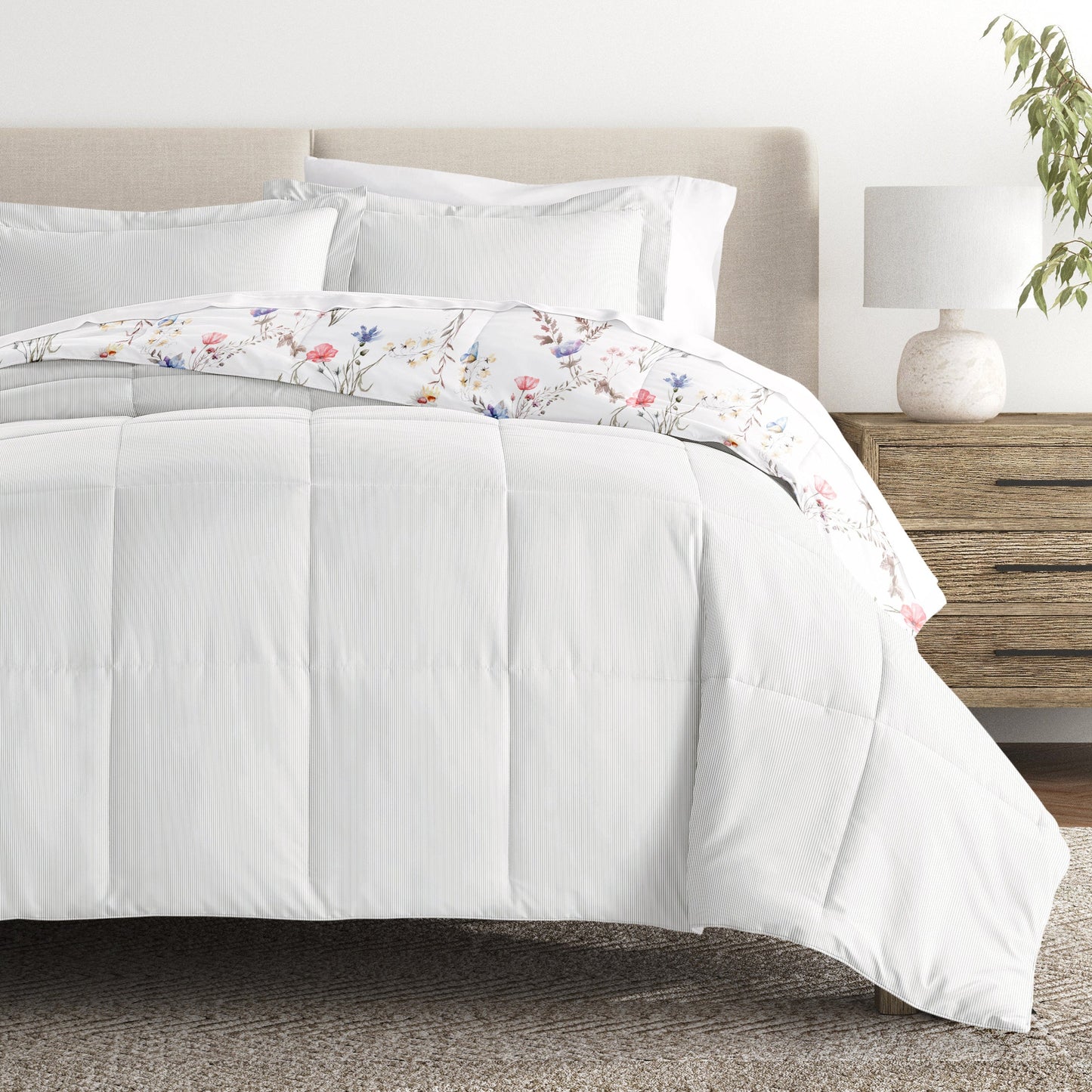 Meadow Floral Stripe Reversible Patterned Down-Alternative Comforter Set