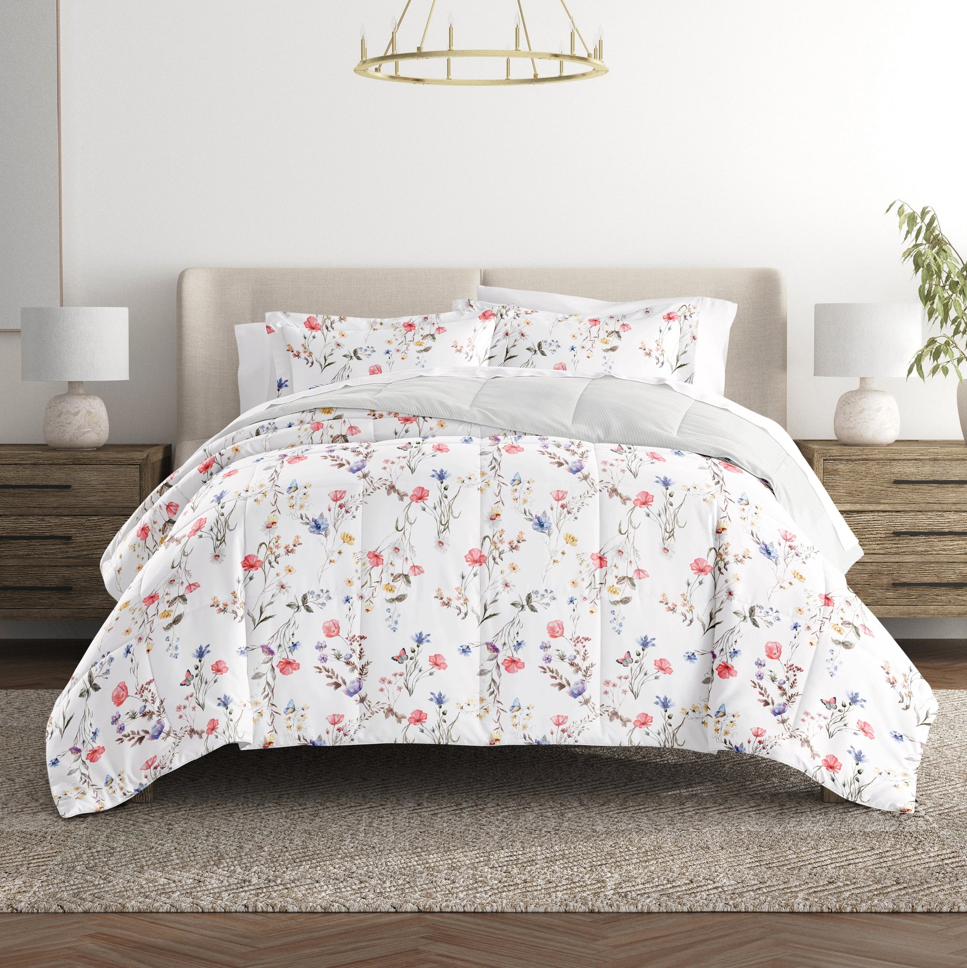 Meadow Floral Stripe Reversible Patterned Down-Alternative Comforter Set