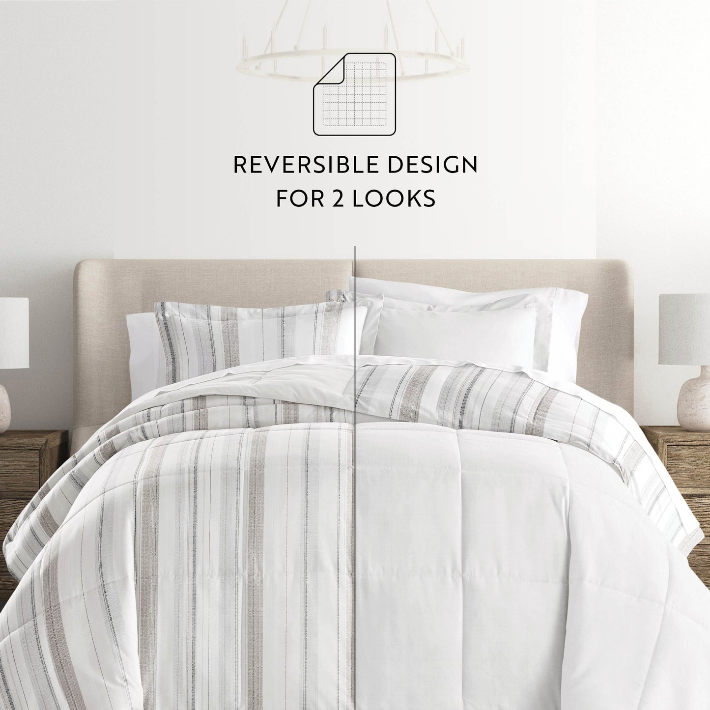 Vertical Stripe Reversible Patterned Down-Alternative Comforter Set