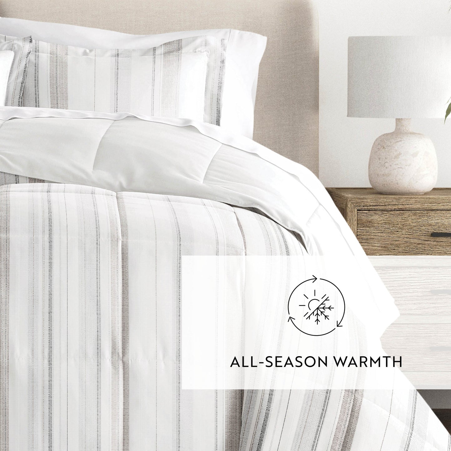 Vertical Stripe Reversible Patterned Down-Alternative Comforter Set
