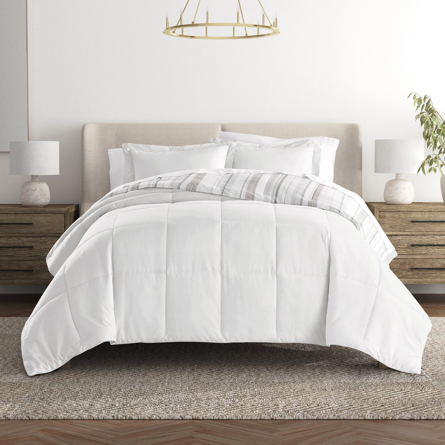 Vertical Stripe Reversible Patterned Down-Alternative Comforter Set