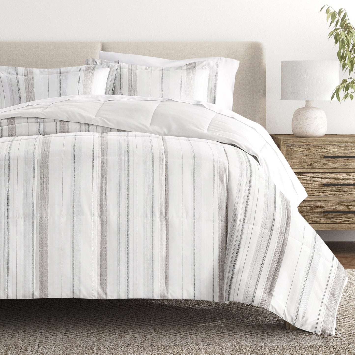 Vertical Stripe Reversible Patterned Down-Alternative Comforter Set