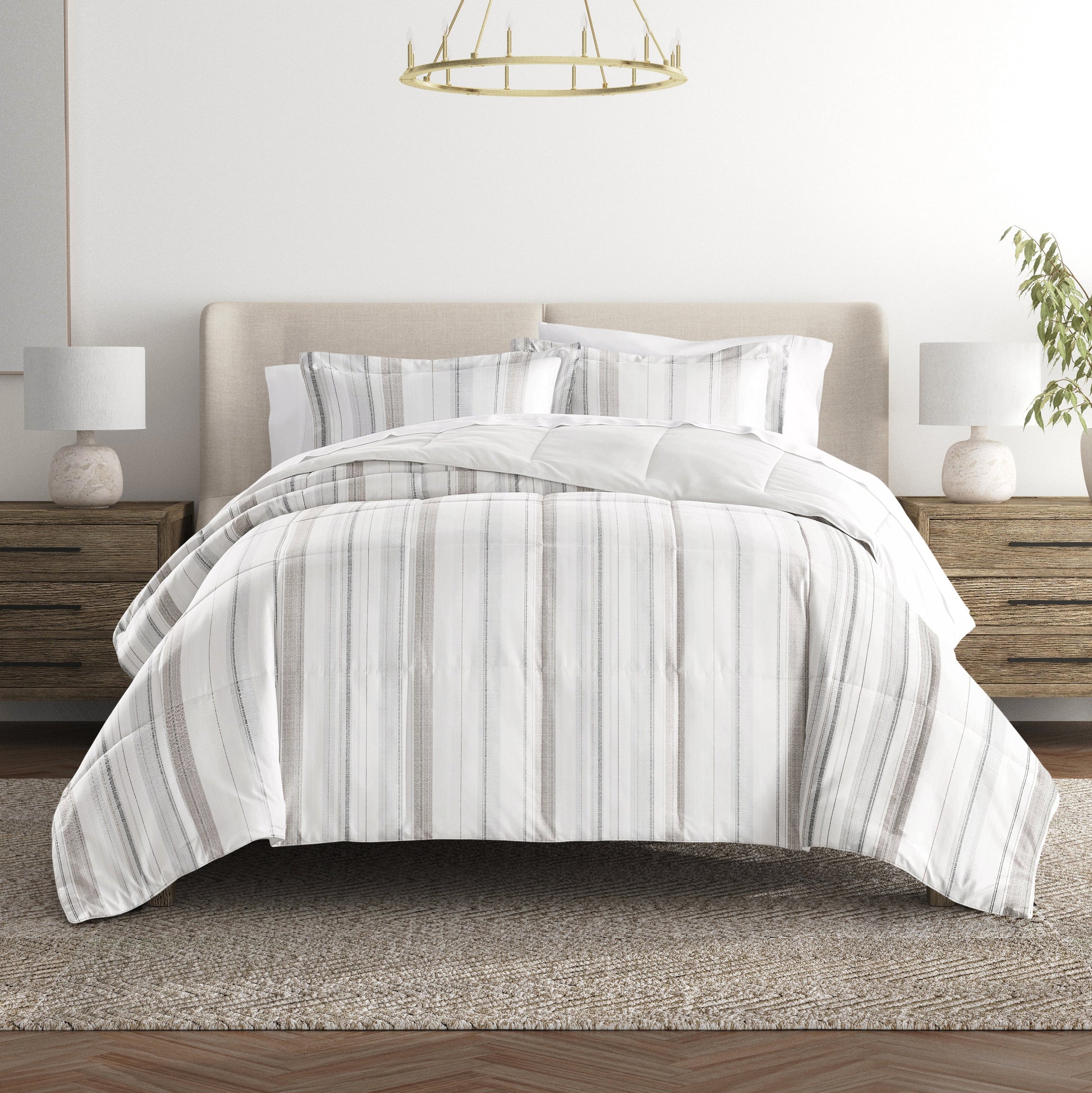 Vertical Stripe Reversible Patterned Down-Alternative Comforter Set