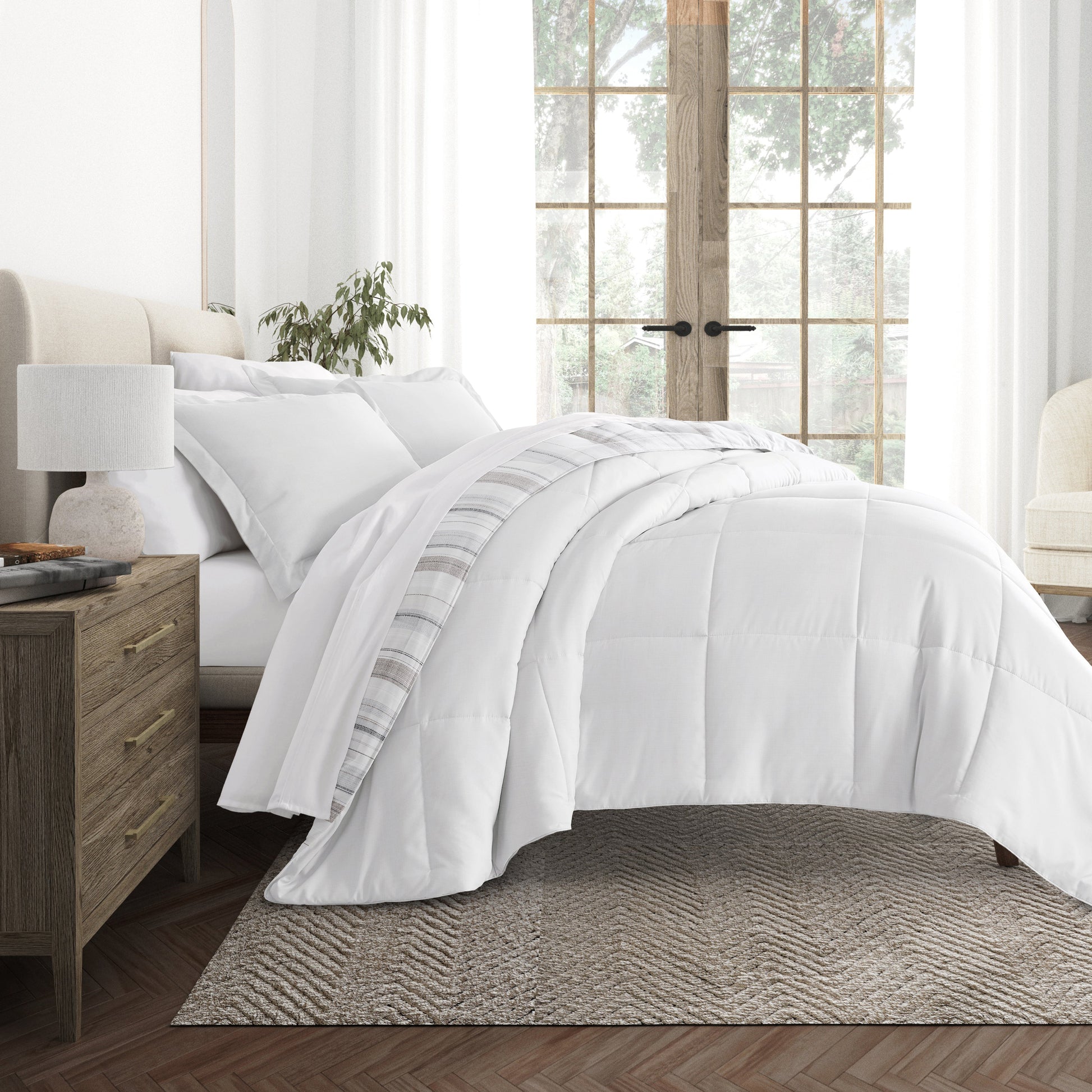 Vertical Stripe Reversible Patterned Down-Alternative Comforter Set