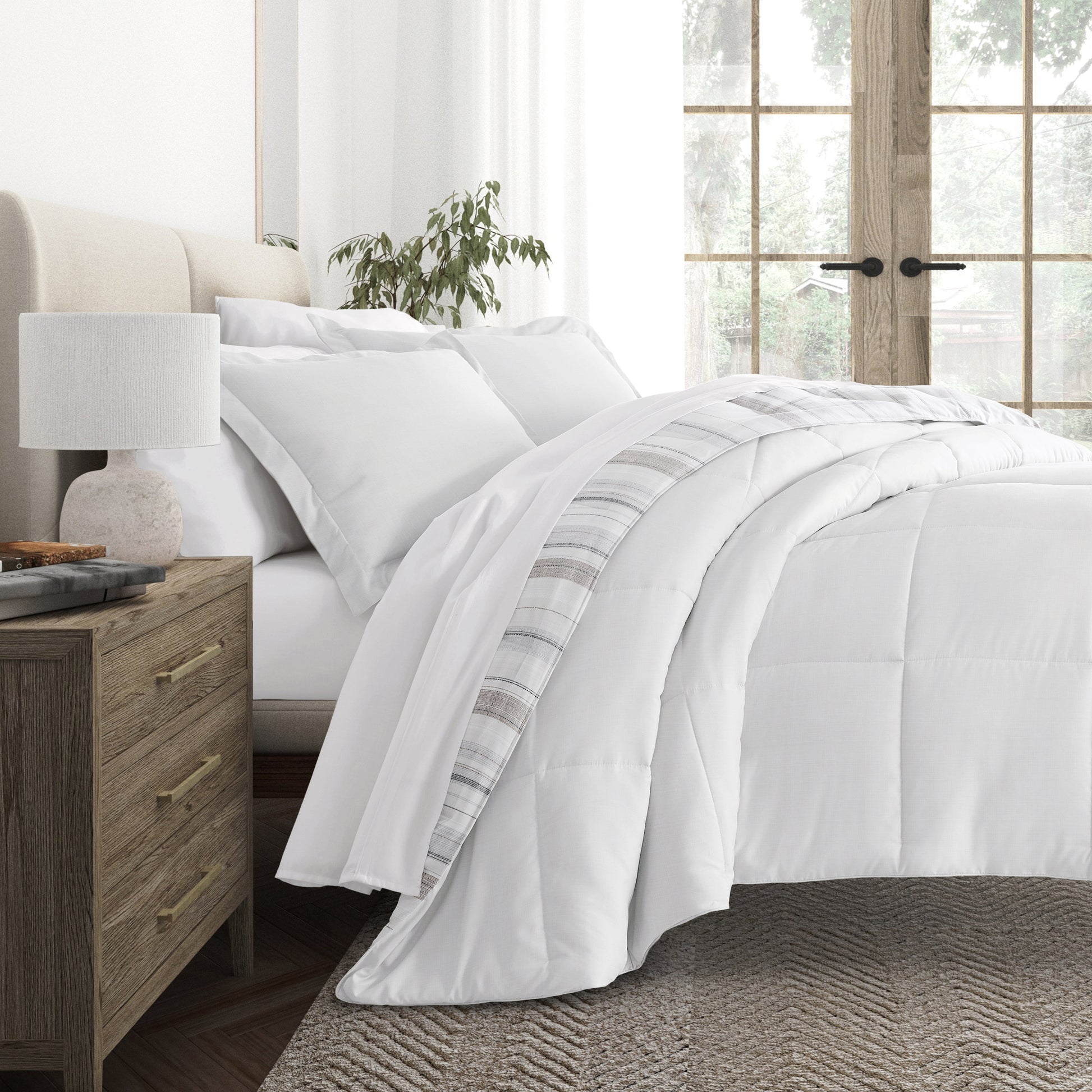 Vertical Stripe Reversible Patterned Down-Alternative Comforter Set