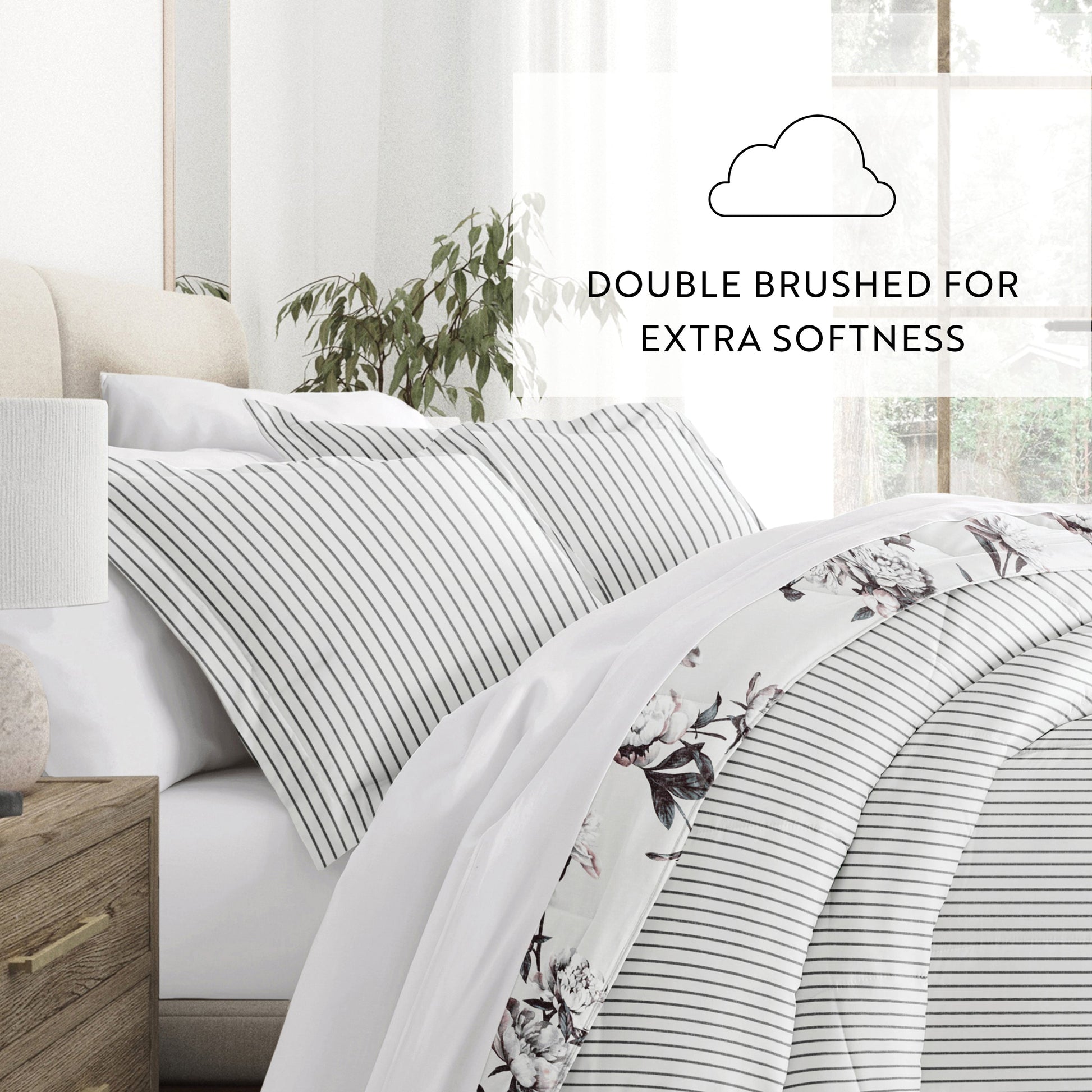 Vintage Magnolia Stripe Reversible Patterned Down-Alternative Comforter Set