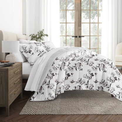 Vintage Magnolia Stripe Reversible Patterned Down-Alternative Comforter Set