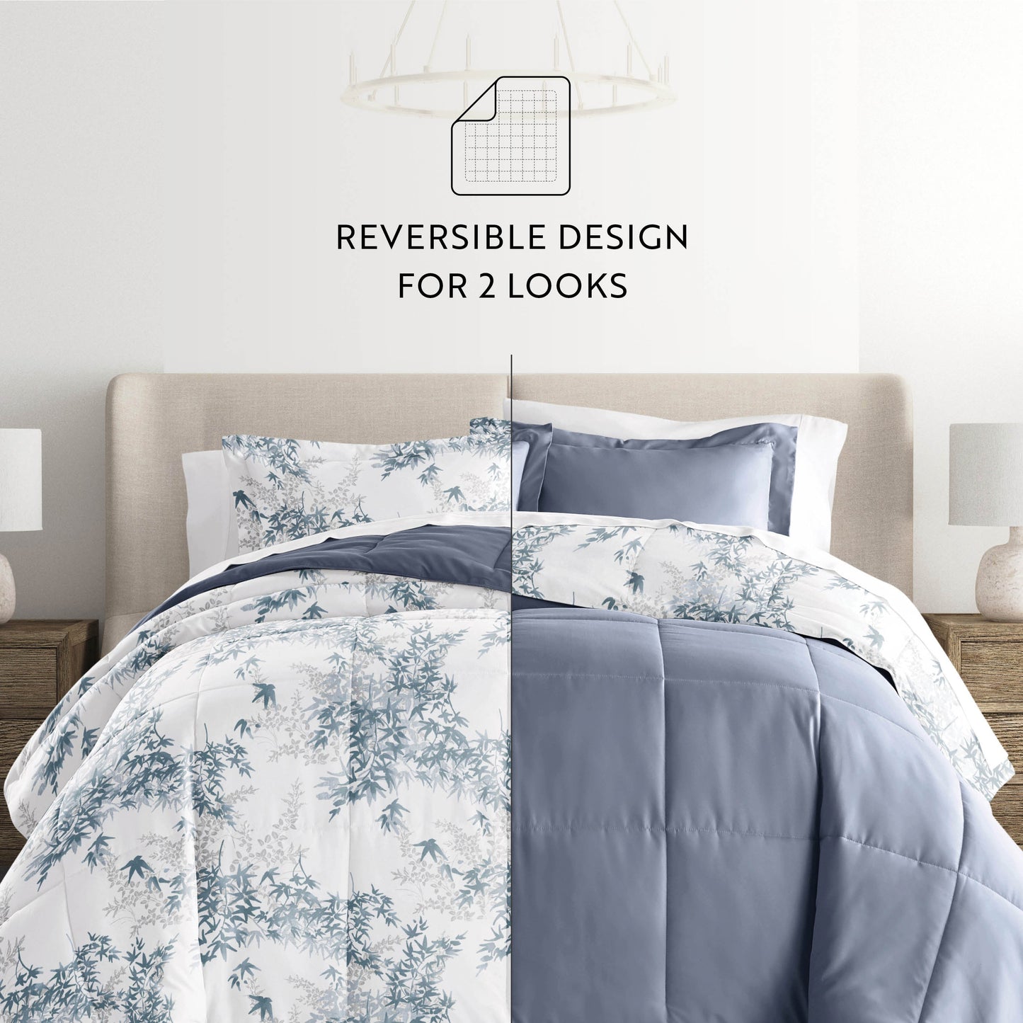 Bamboo Leaves Reversible Patterned Down-Alternative Comforter Set