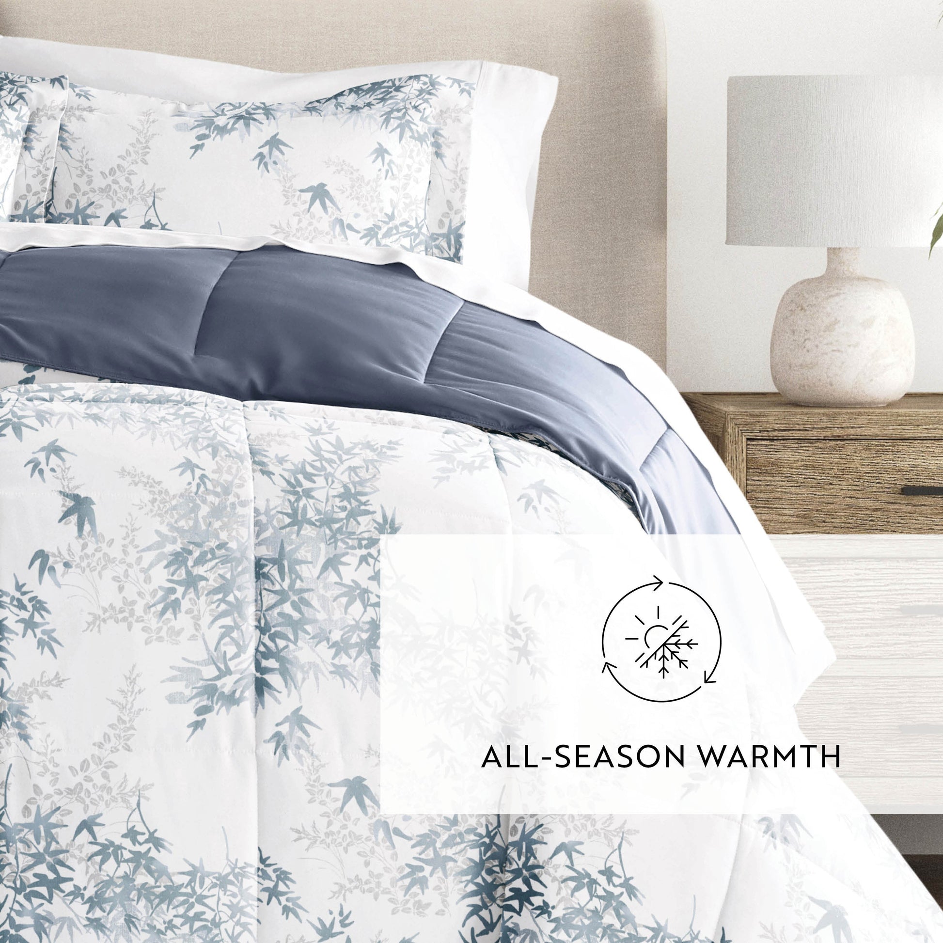 Bamboo Leaves Reversible Patterned Down-Alternative Comforter Set