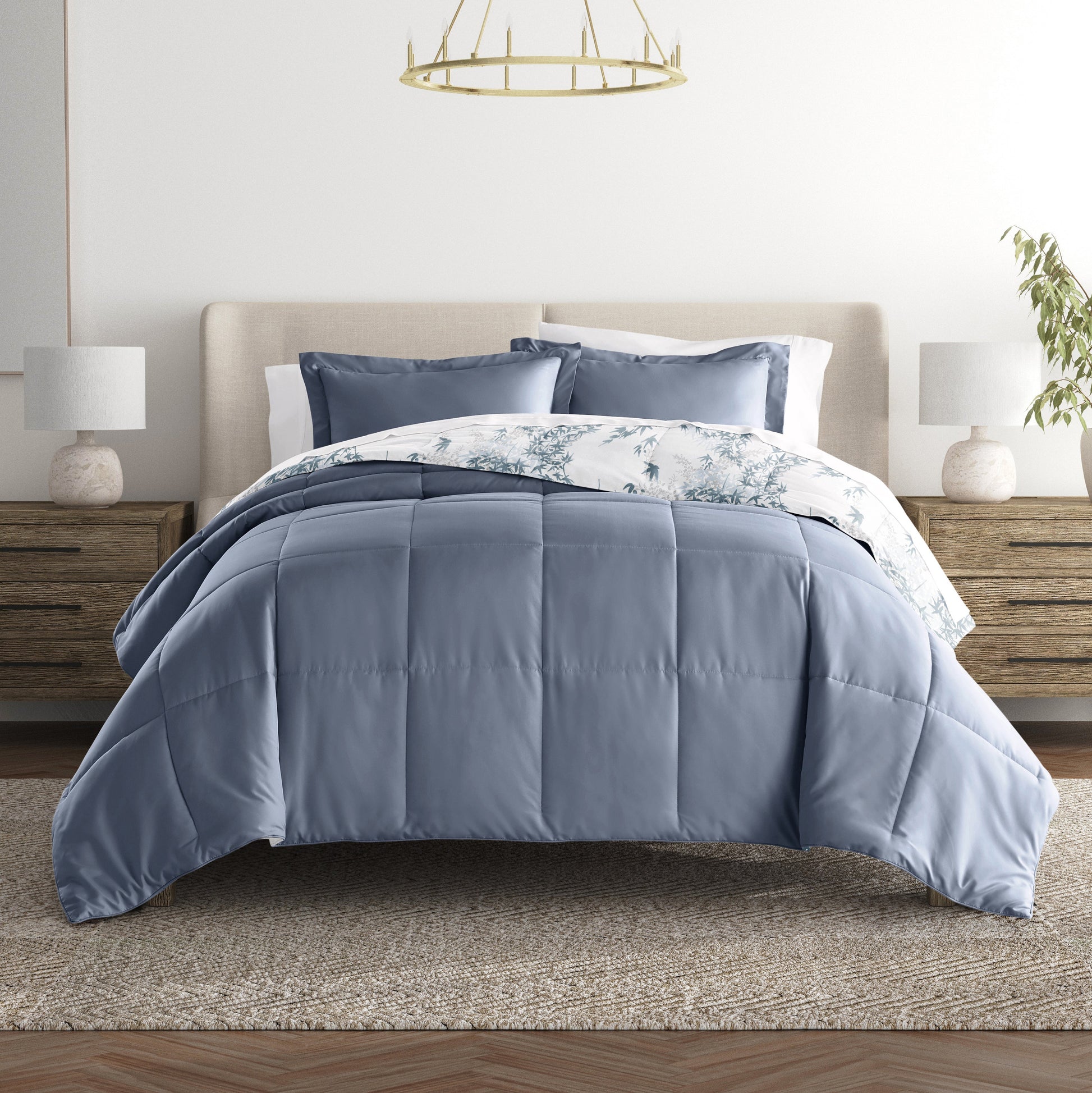 Bamboo Leaves Reversible Patterned Down-Alternative Comforter Set