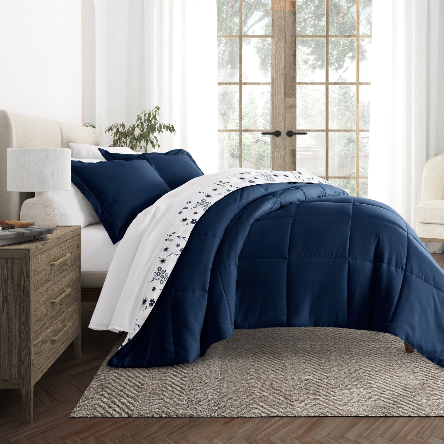 Forget Me Not Reversible Patterned Down-Alternative Comforter Set