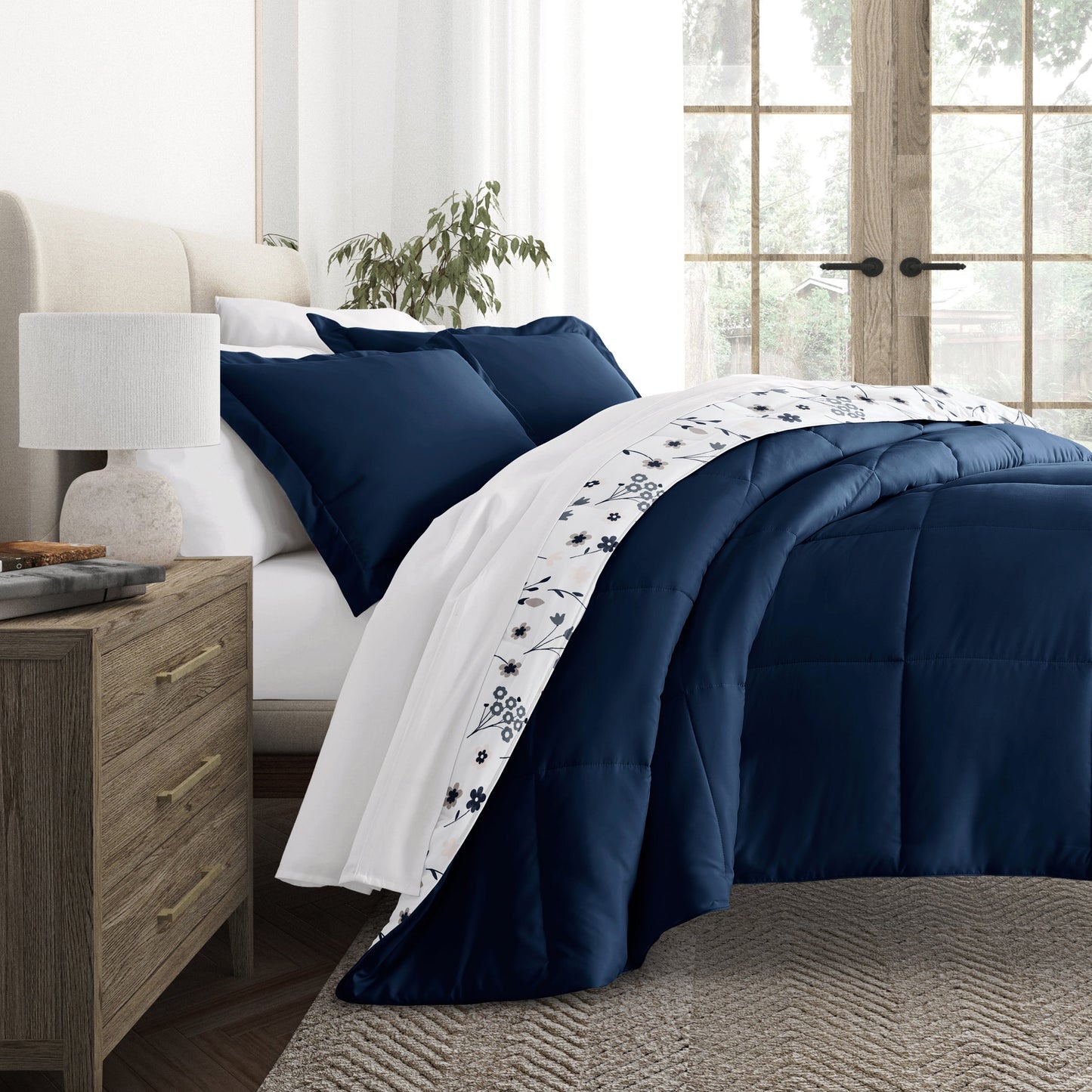Forget Me Not Reversible Patterned Down-Alternative Comforter Set
