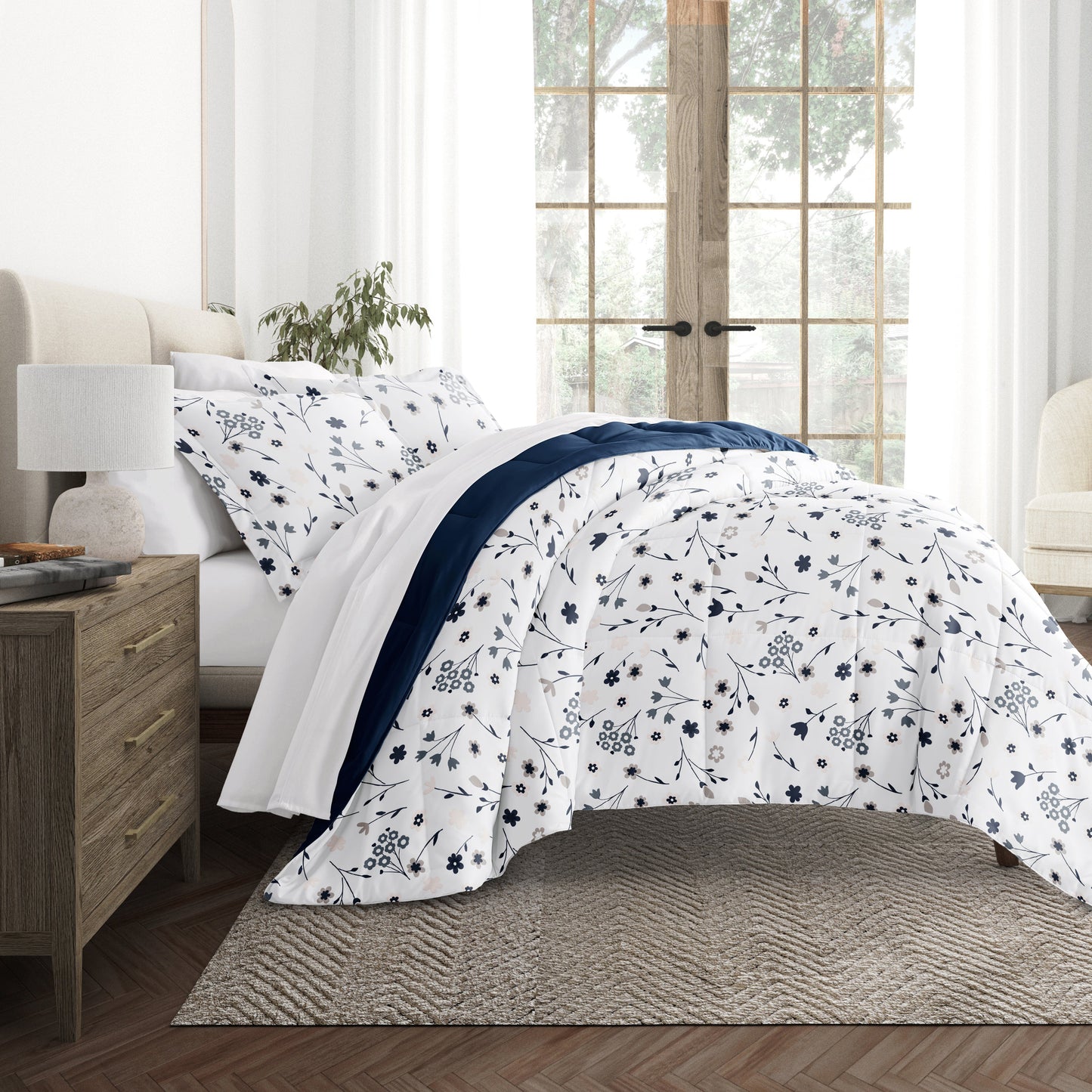 Forget Me Not Reversible Patterned Down-Alternative Comforter Set