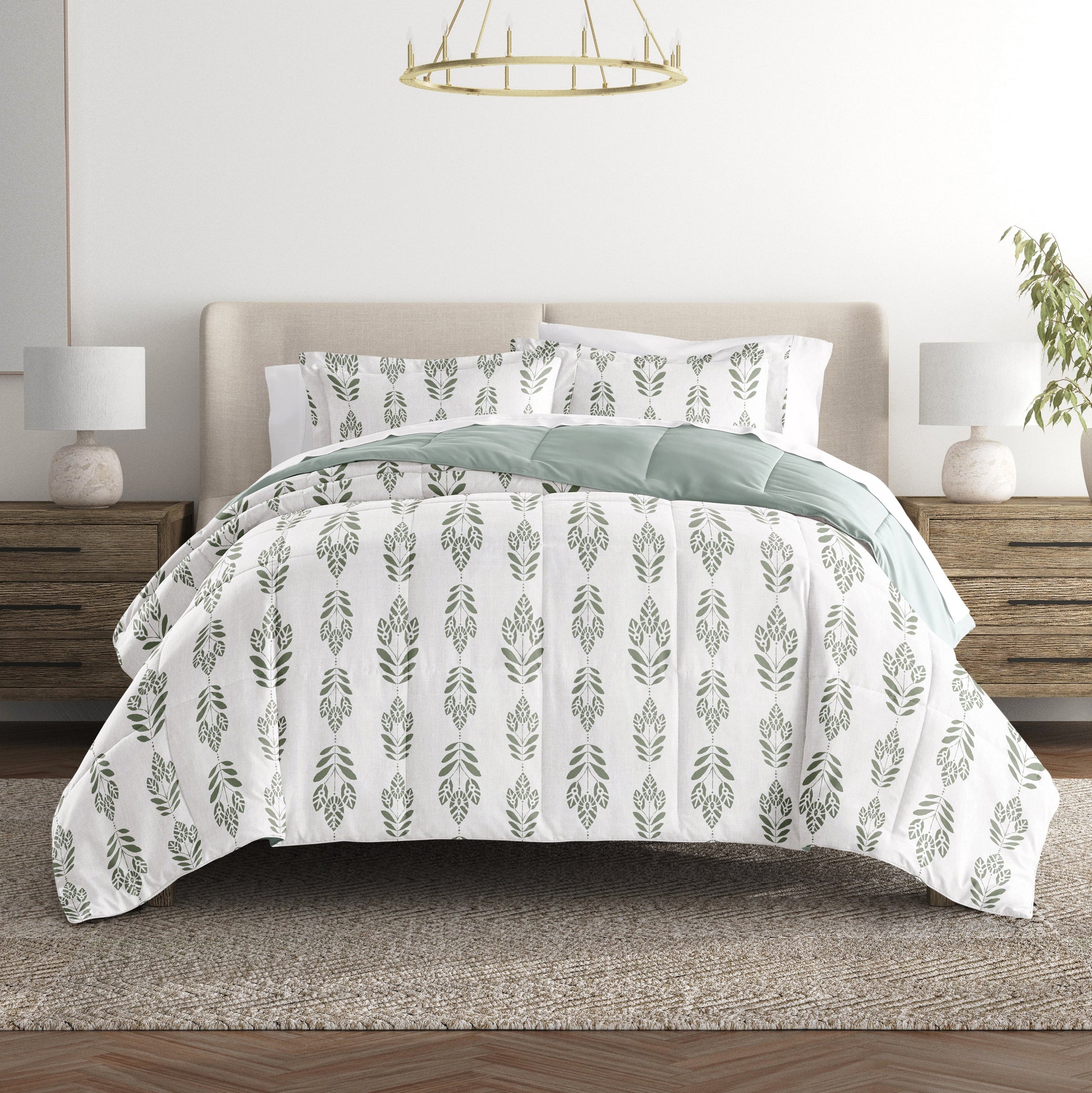 Folk Leaves Reversible Patterned Down-Alternative Comforter Set