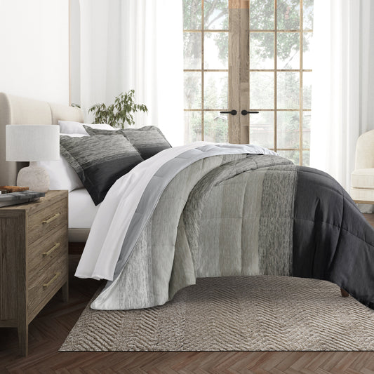 Ombre Reversible Patterned Down-Alternative Comforter Set