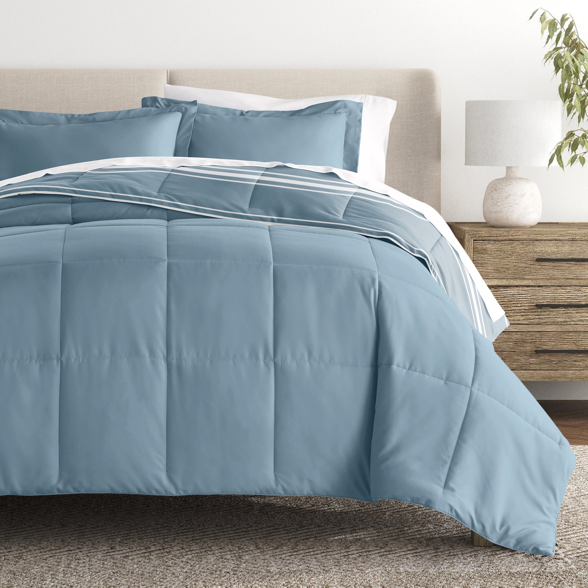 Soft Stripe Reversible Patterned Down-Alternative Comforter Set