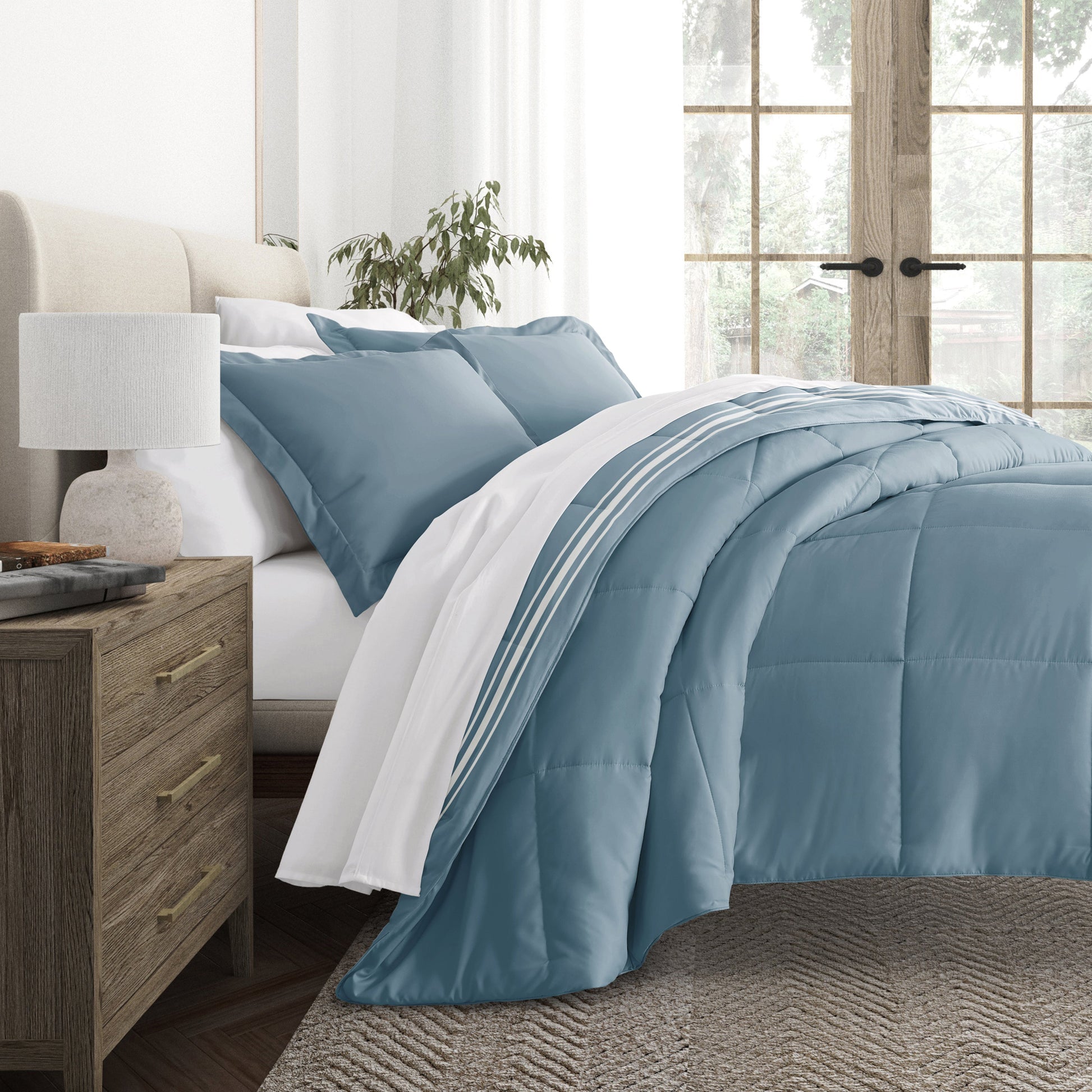 Soft Stripe Reversible Patterned Down-Alternative Comforter Set