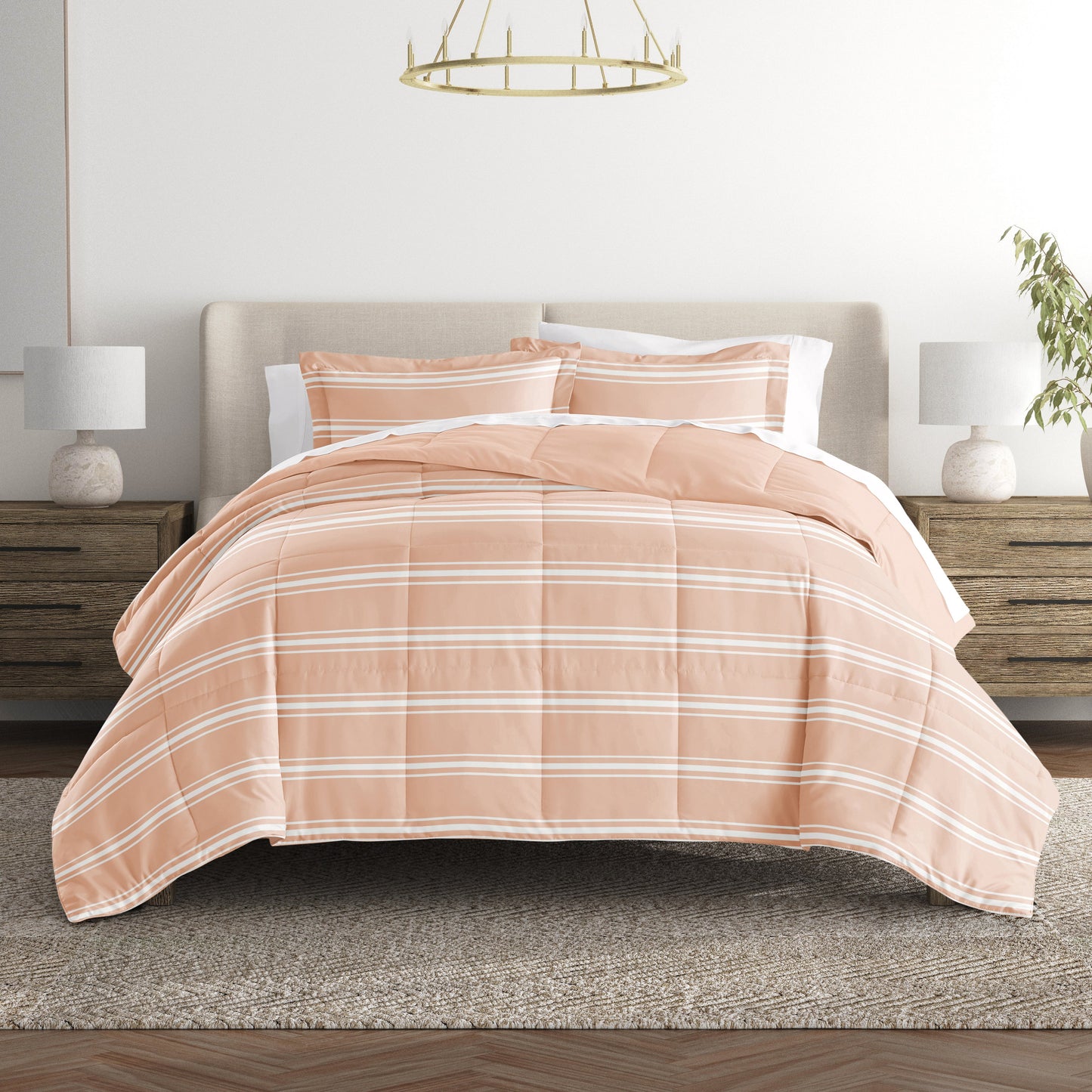 Soft Stripe Reversible Patterned Down-Alternative Comforter Set