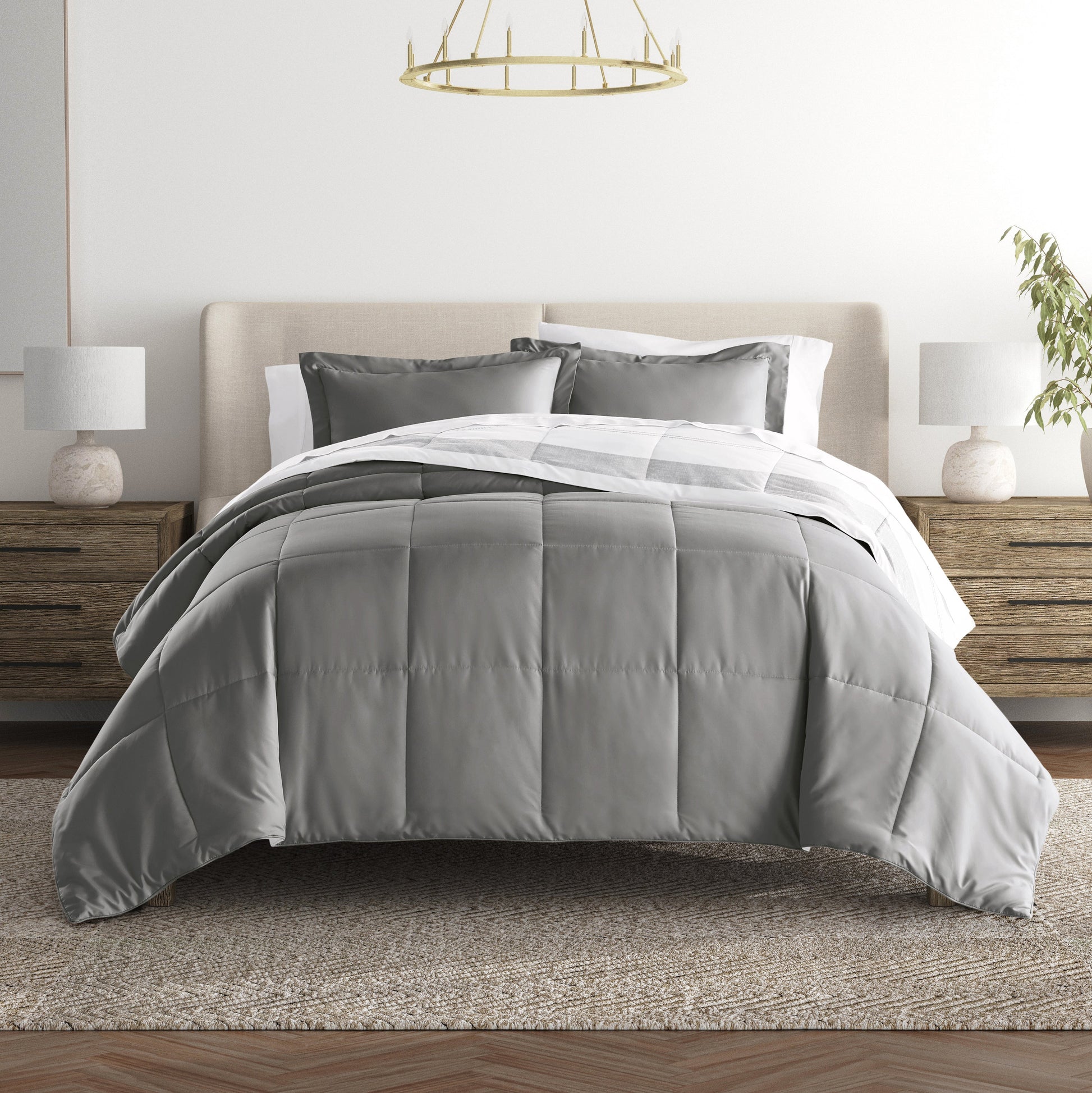 Stitched Stripe Reversible Patterned Down-Alternative Comforter Set
