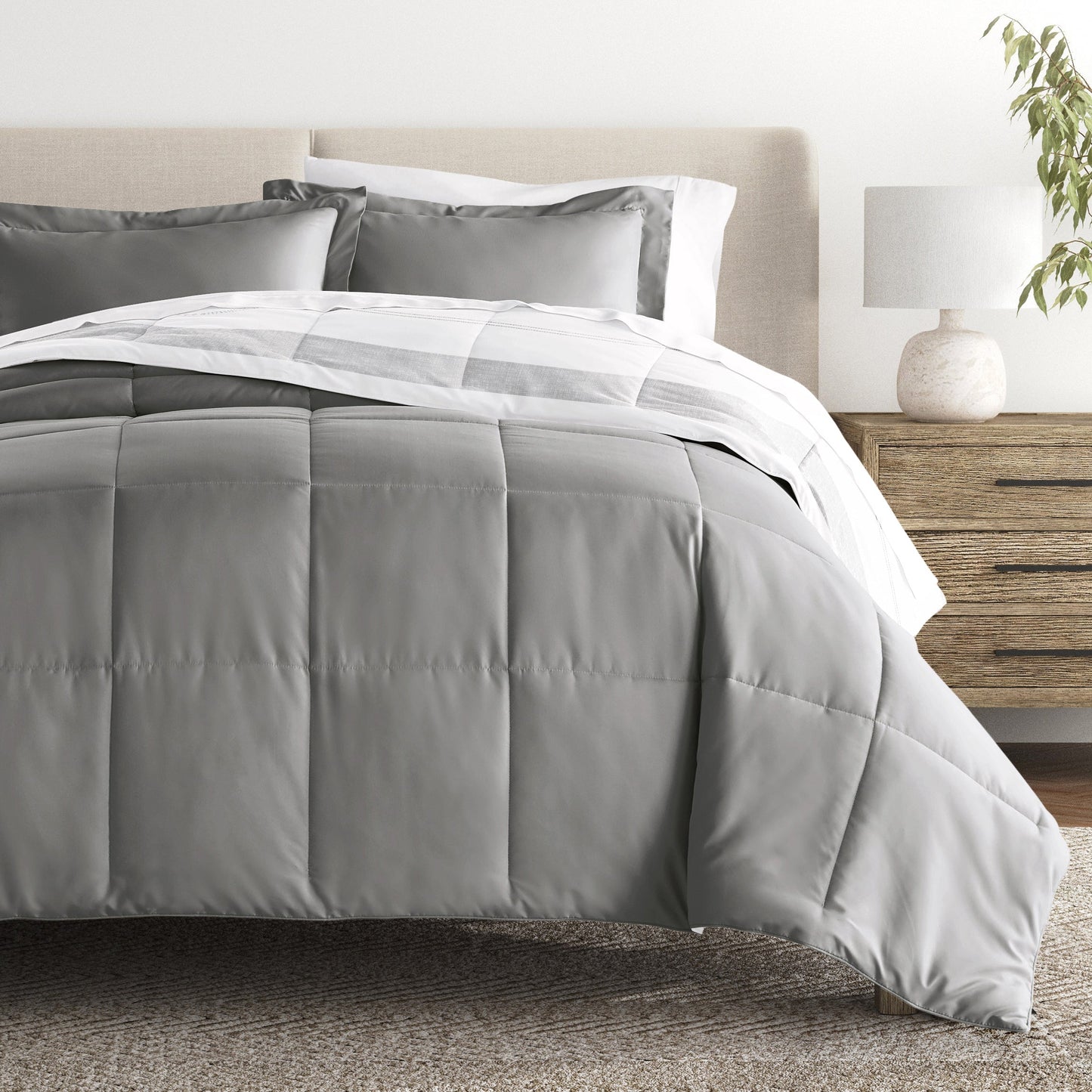 Stitched Stripe Reversible Patterned Down-Alternative Comforter Set