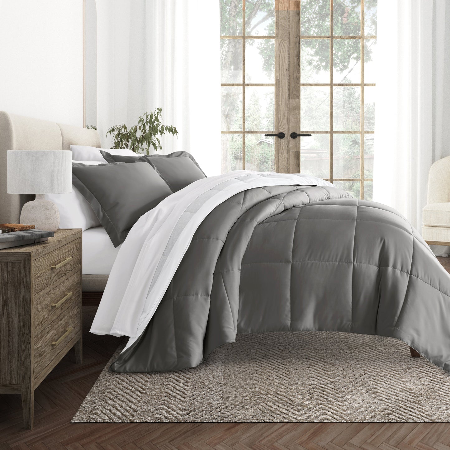 Stitched Stripe Reversible Patterned Down-Alternative Comforter Set