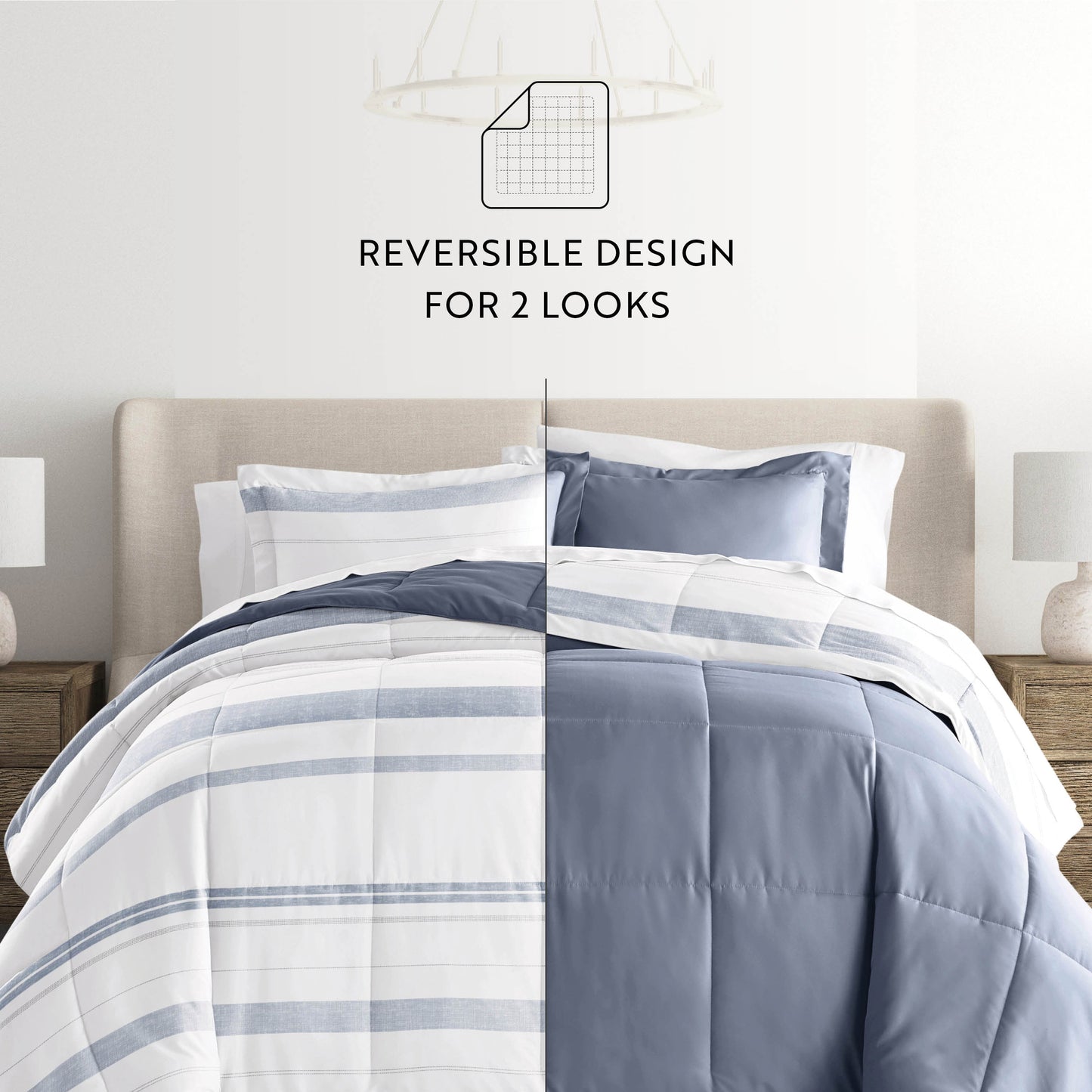 Stitched Stripe Reversible Patterned Down-Alternative Comforter Set