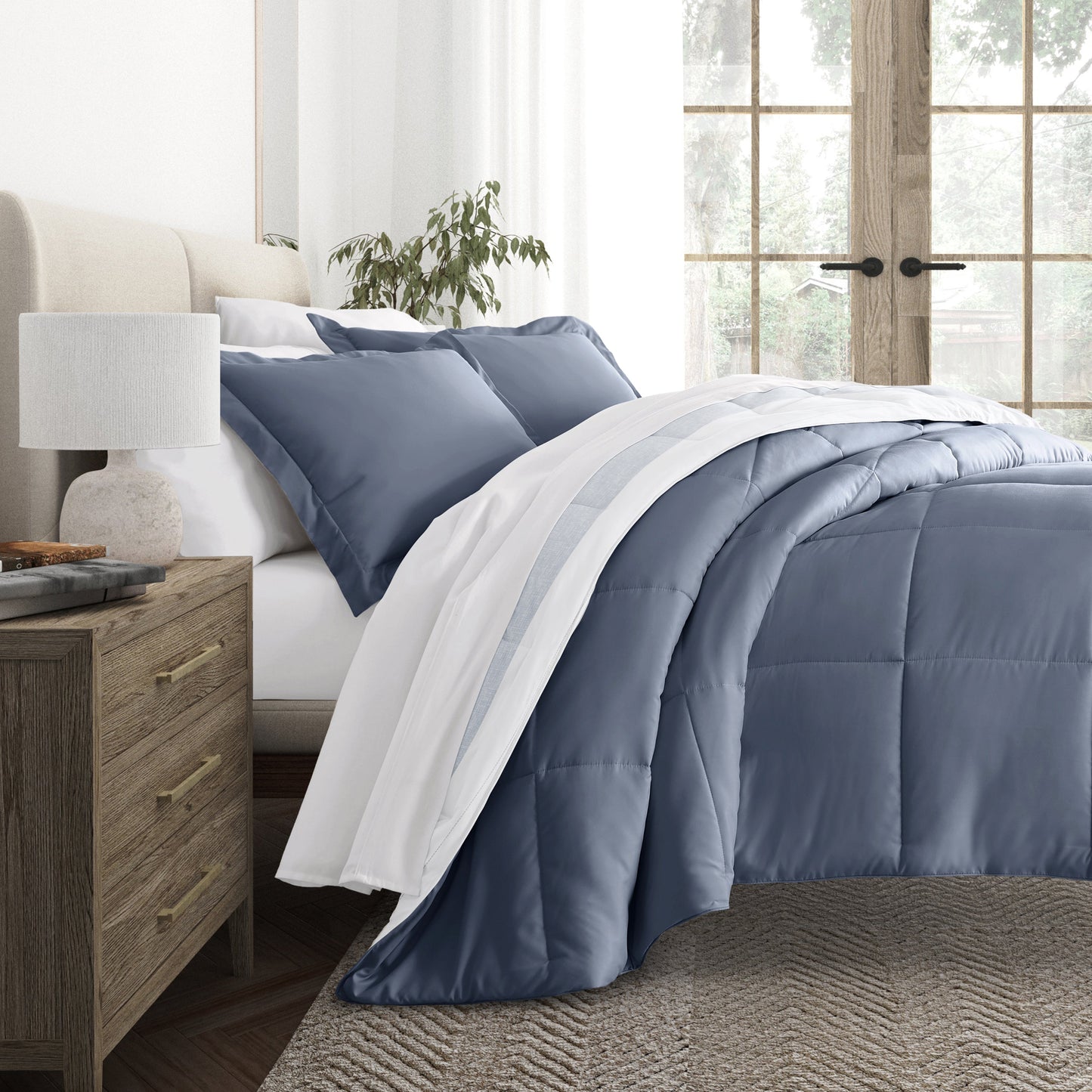 Stitched Stripe Reversible Patterned Down-Alternative Comforter Set