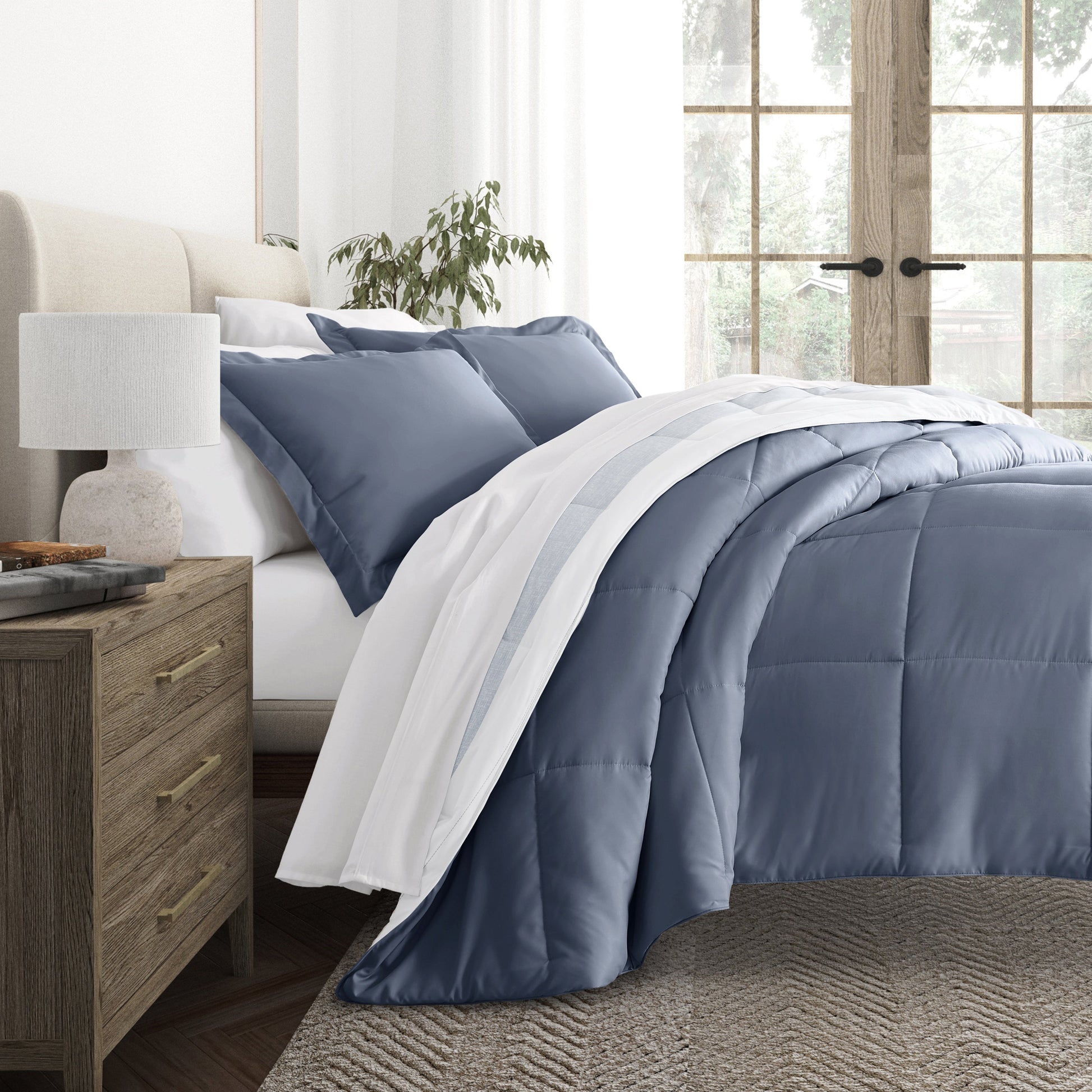 Stitched Stripe Reversible Patterned Down-Alternative Comforter Set