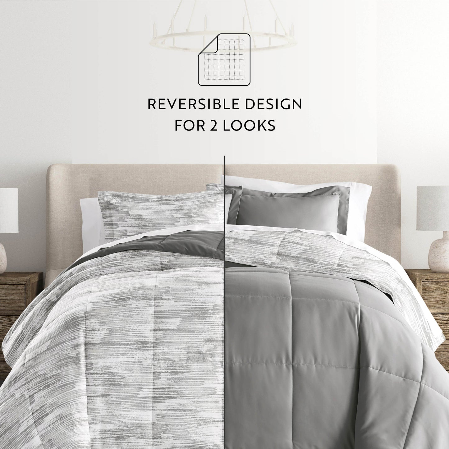 Textured Stripe Reversible Patterned Down-Alternative Comforter Set