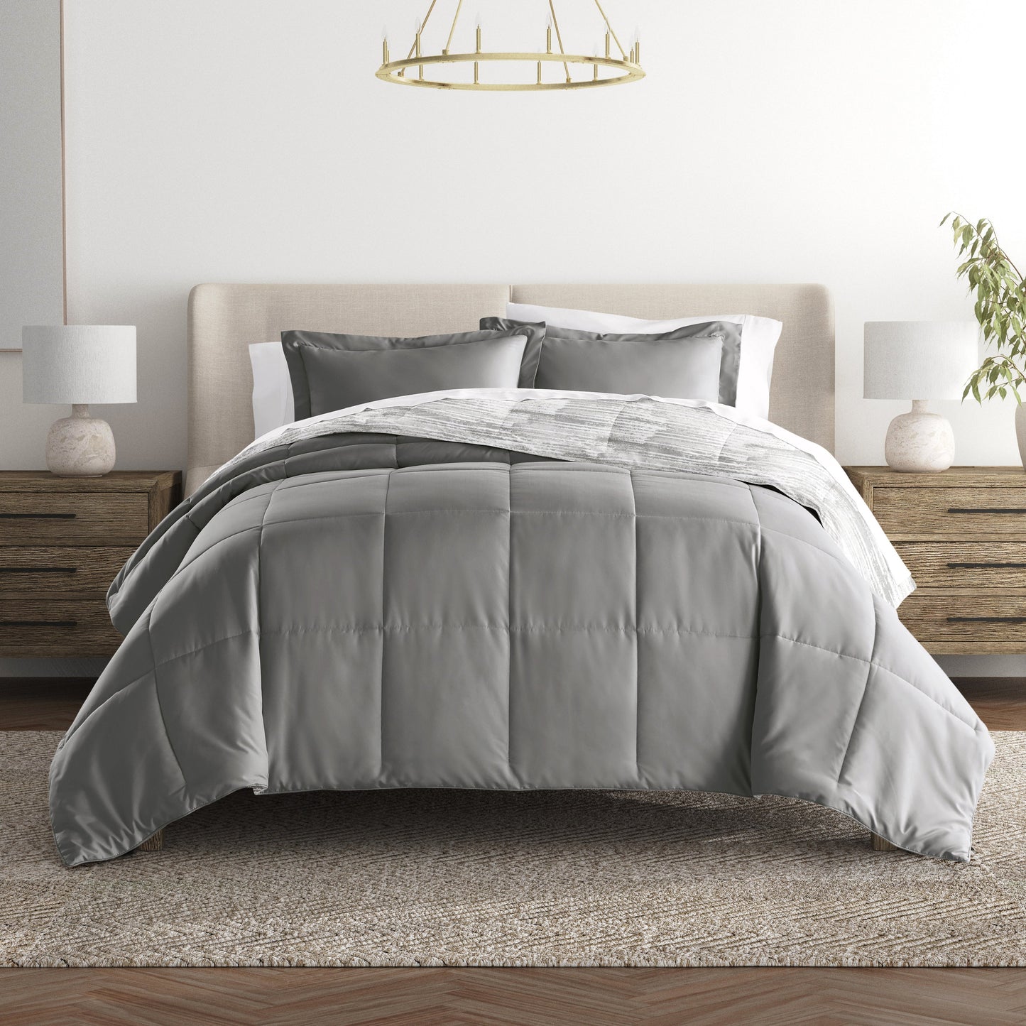Textured Stripe Reversible Patterned Down-Alternative Comforter Set