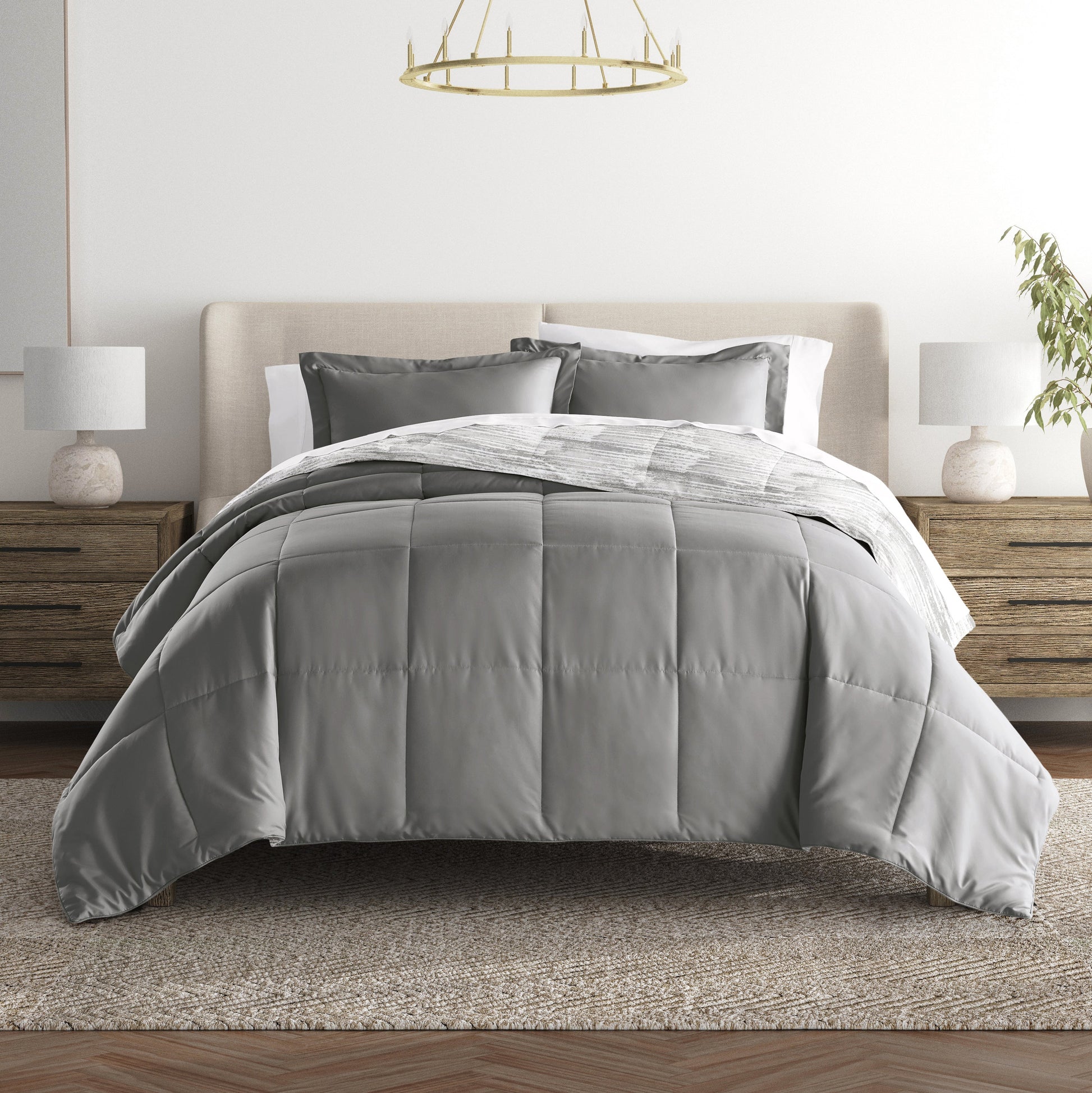 Textured Stripe Reversible Patterned Down-Alternative Comforter Set