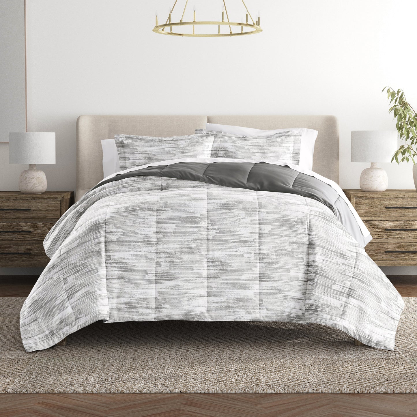 Textured Stripe Reversible Patterned Down-Alternative Comforter Set