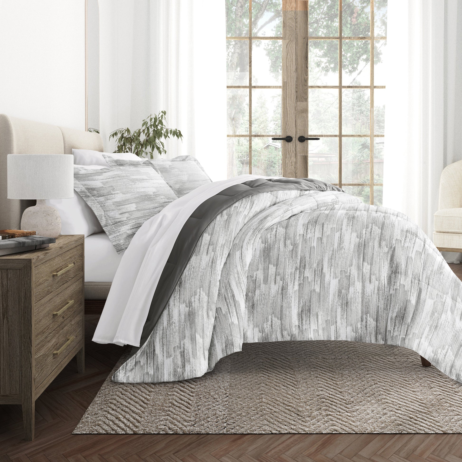 Textured Stripe Reversible Patterned Down-Alternative Comforter Set