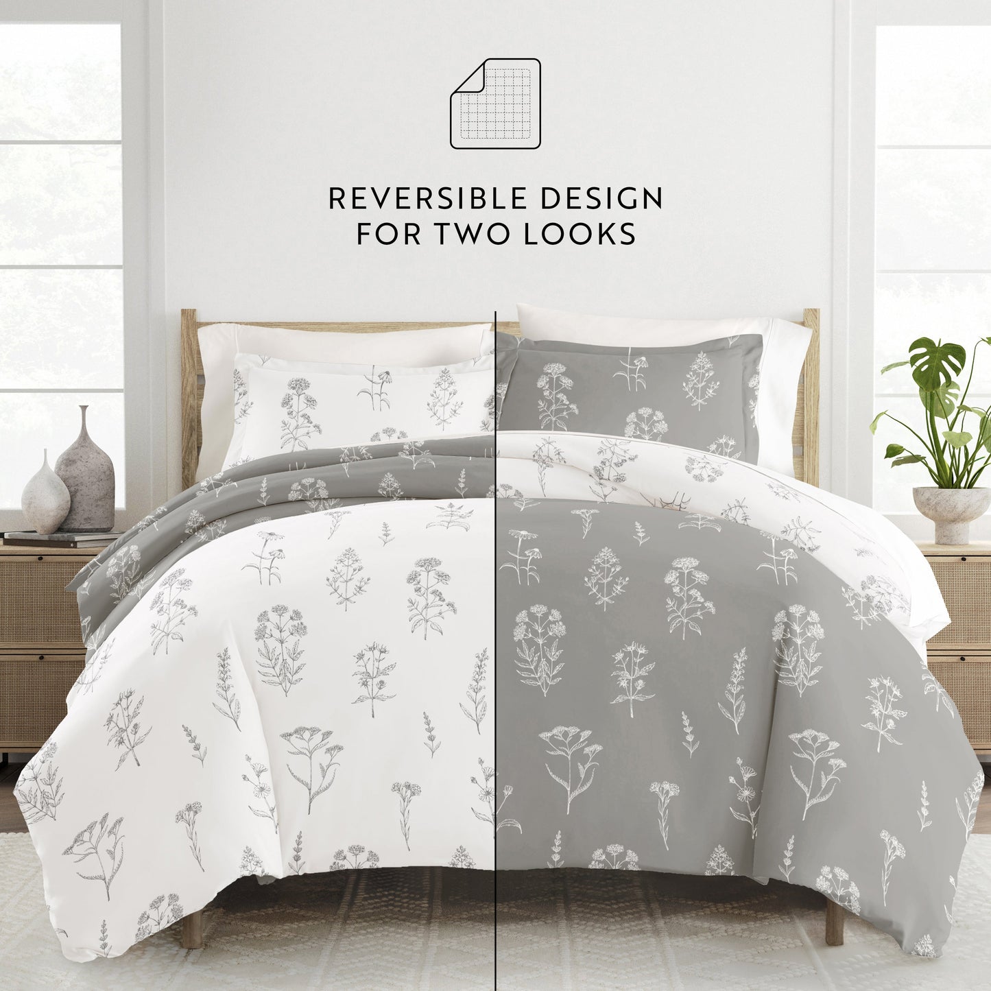 Botany Floral Patterned Reversible Duvet Cover Set