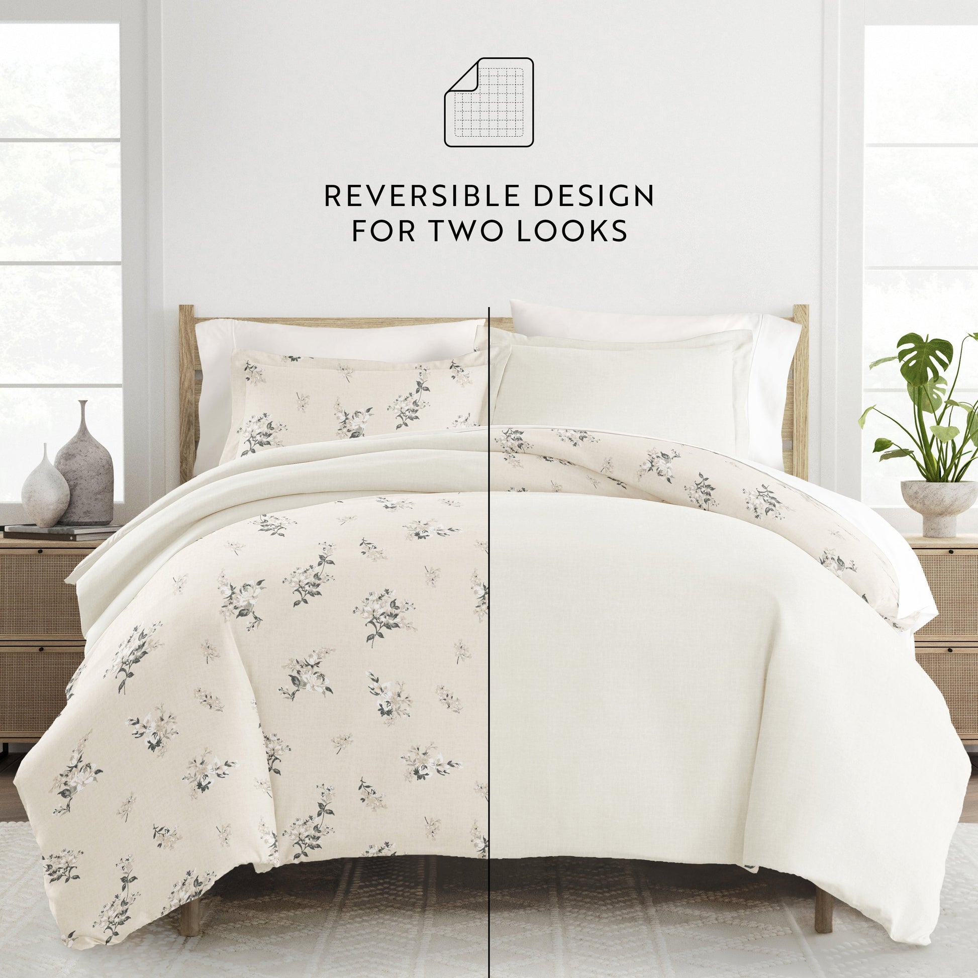 Delicate Floral Patterned Reversible Duvet Cover Set
