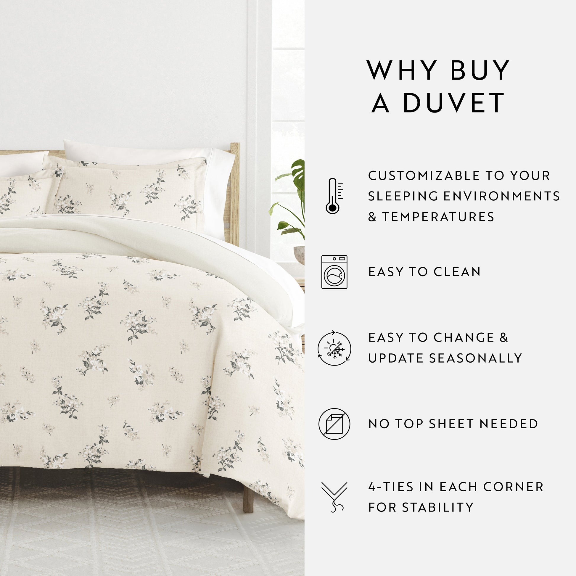 Delicate Floral Patterned Reversible Duvet Cover Set