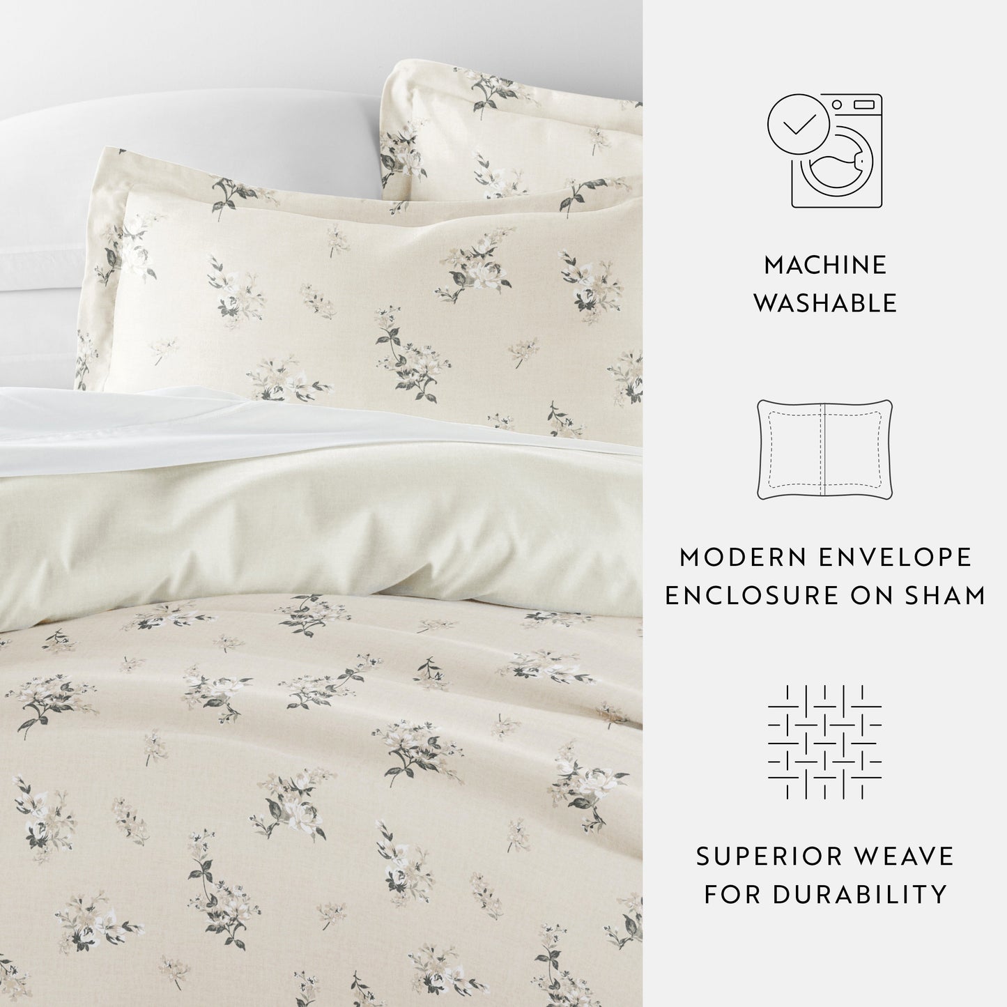 Delicate Floral Patterned Reversible Duvet Cover Set