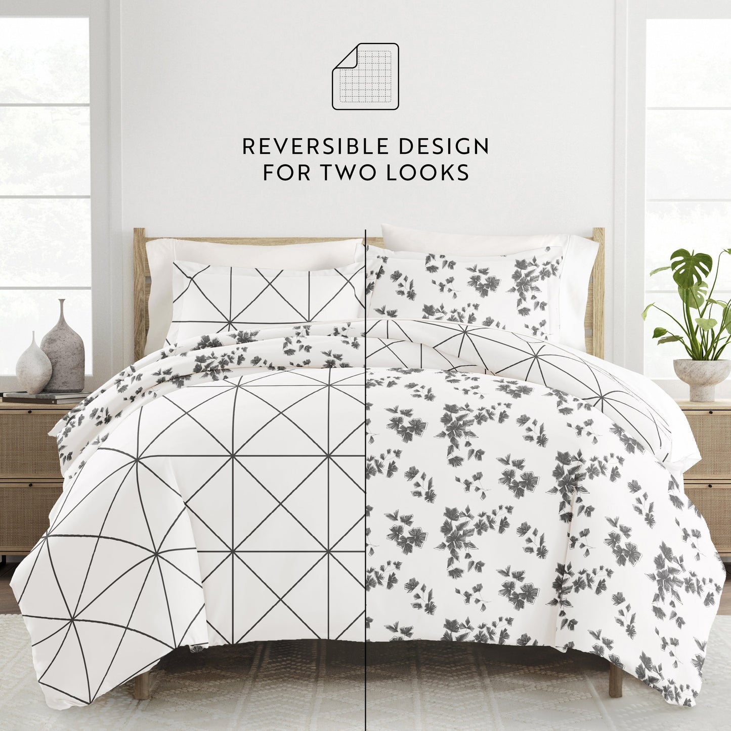 Edgy Flowers Patterned Reversible Duvet Cover Set