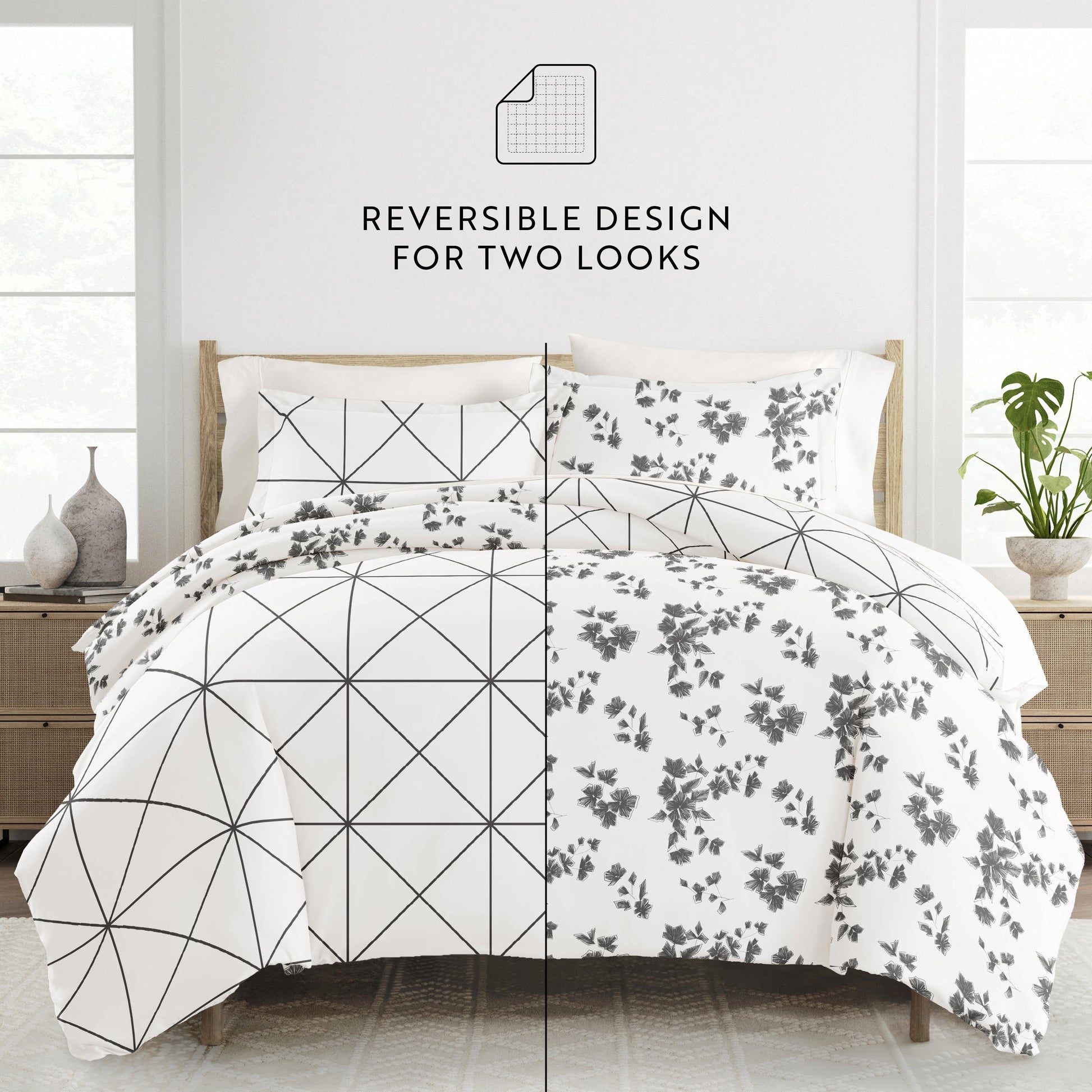 Edgy Flowers Patterned Reversible Duvet Cover Set