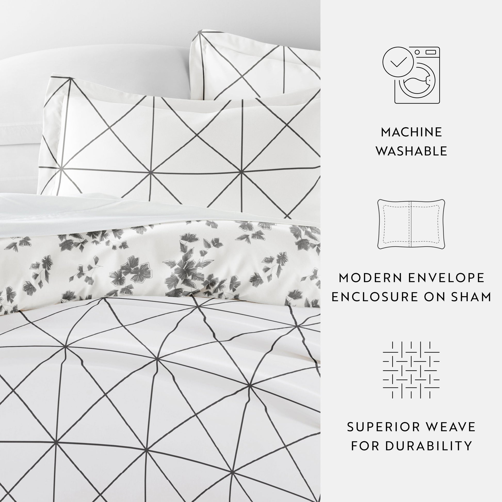 Edgy Flowers Patterned Reversible Duvet Cover Set
