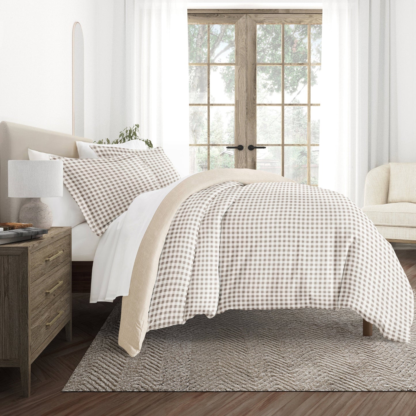 Gingham Check Patterned Reversible Duvet Cover Set