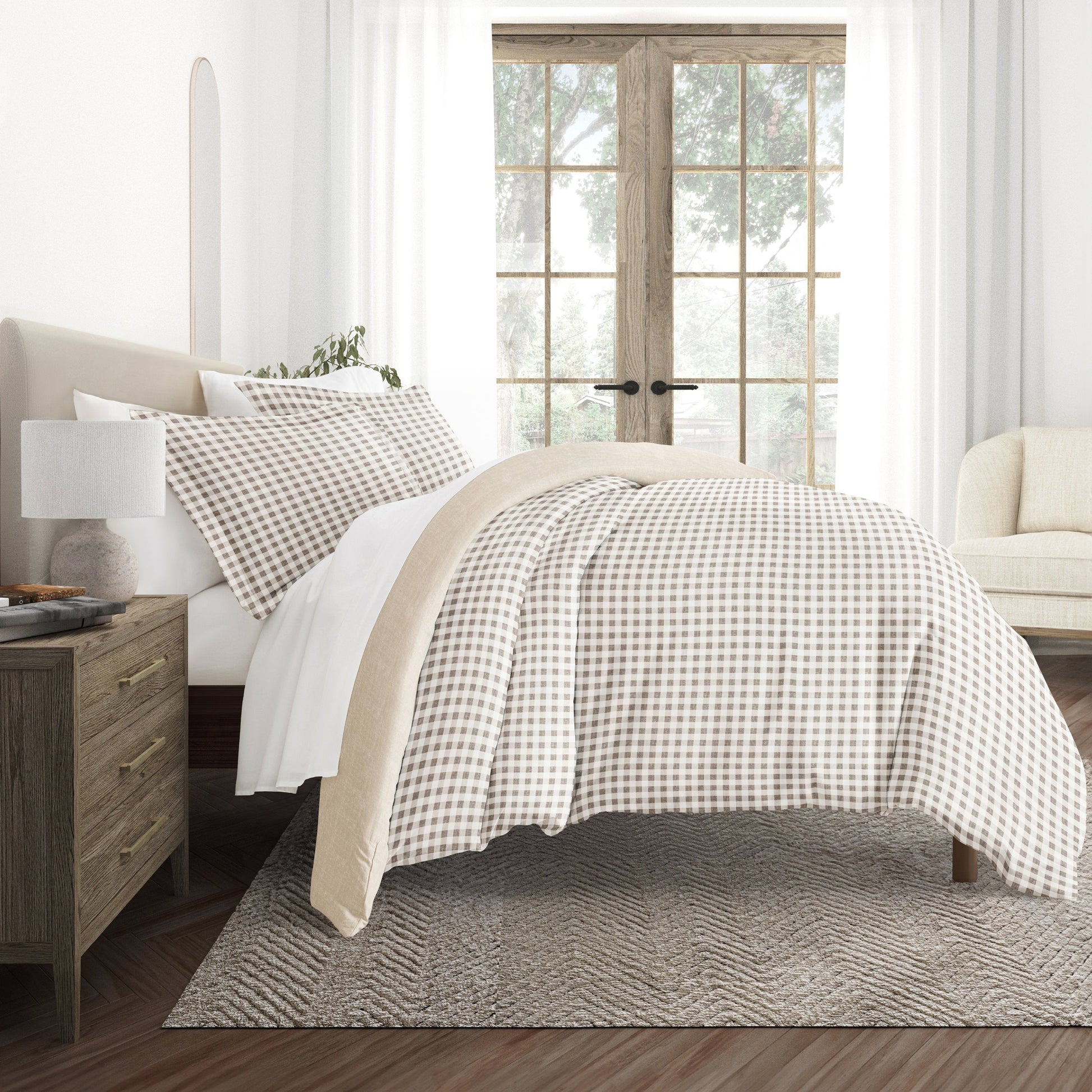 Gingham Check Patterned Reversible Duvet Cover Set