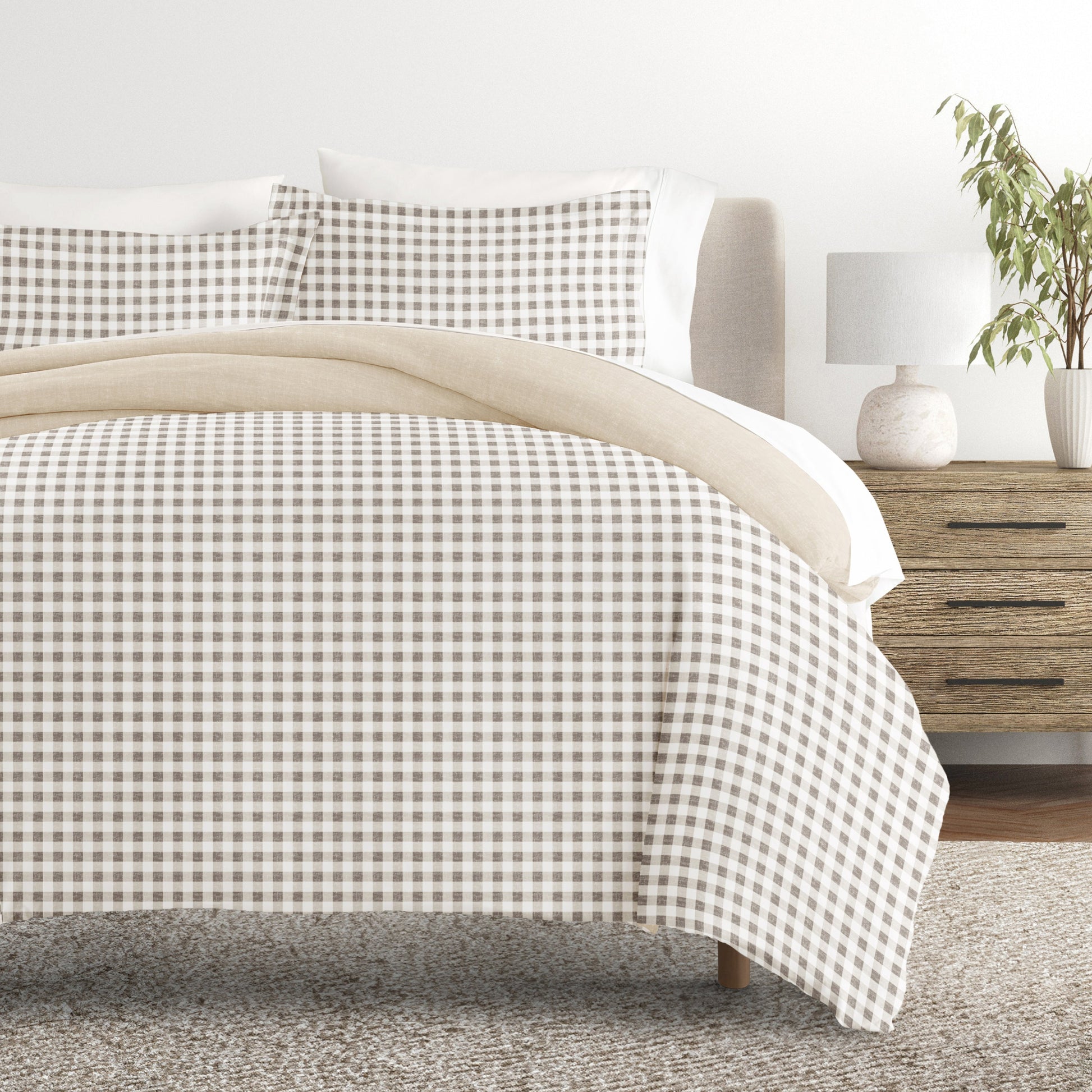 Gingham Check Patterned Reversible Duvet Cover Set